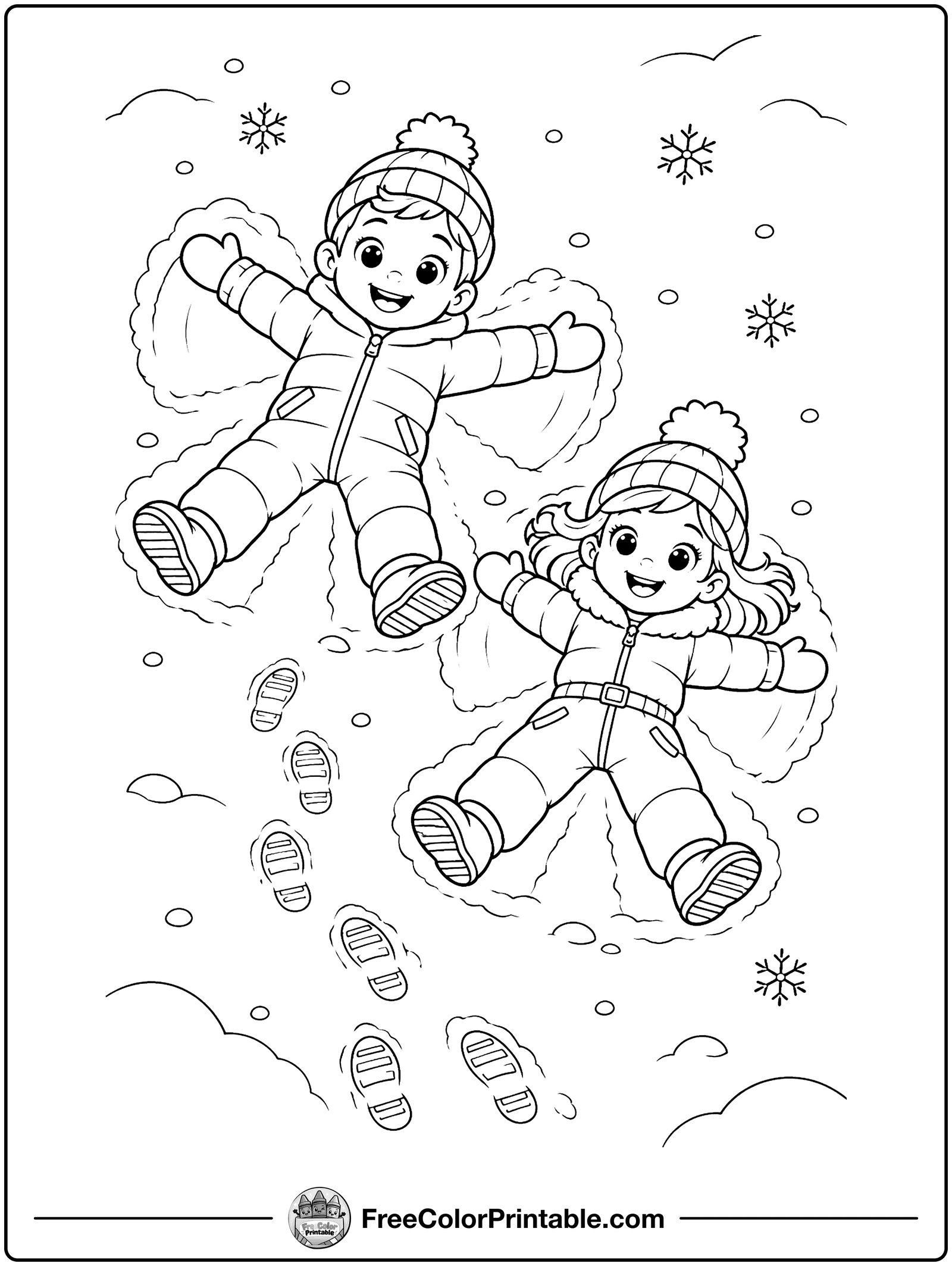 Snow Angels Coloring Page — free color printable