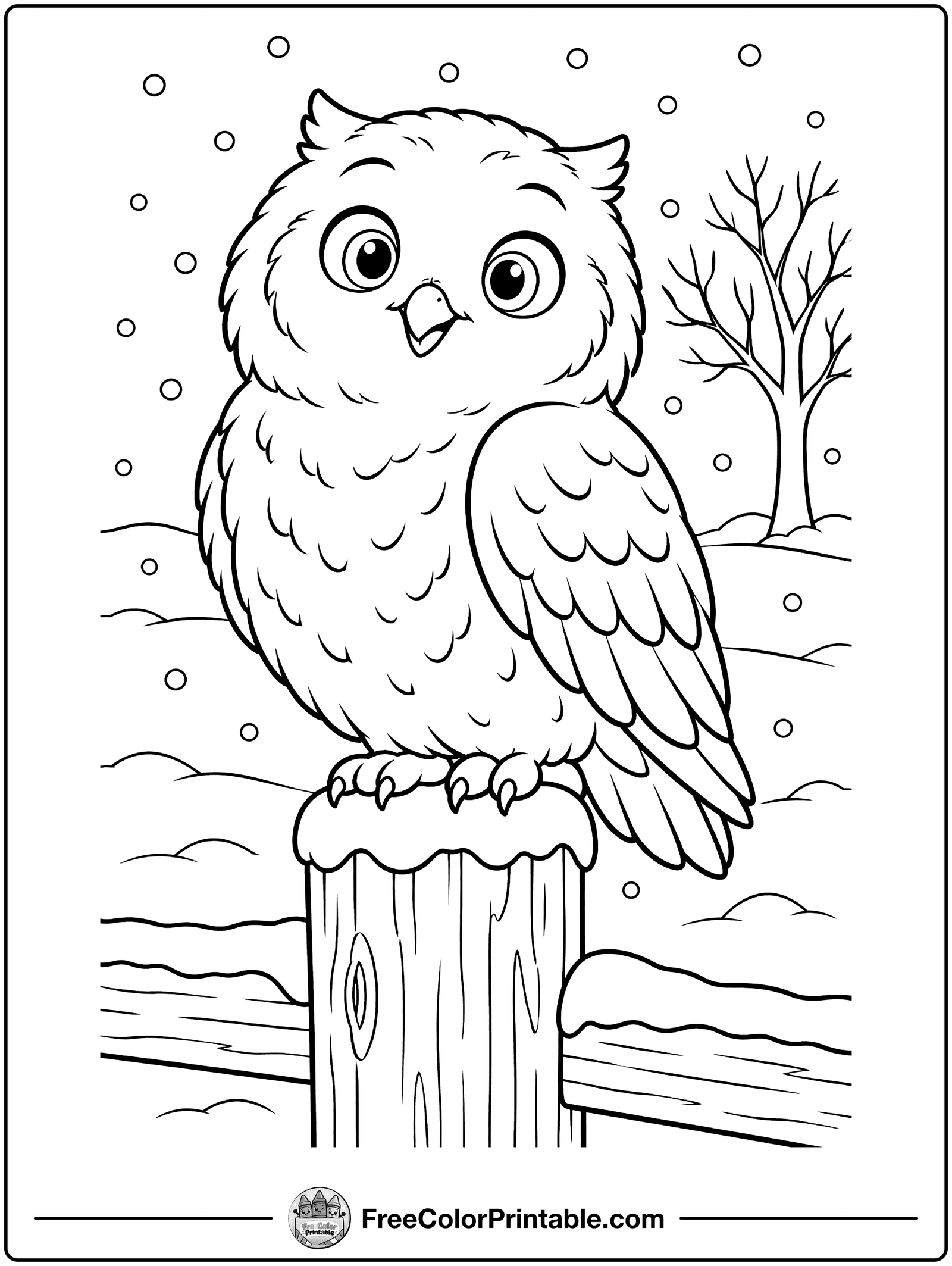 Snowy Owl on a Post Coloring Page — free color printable