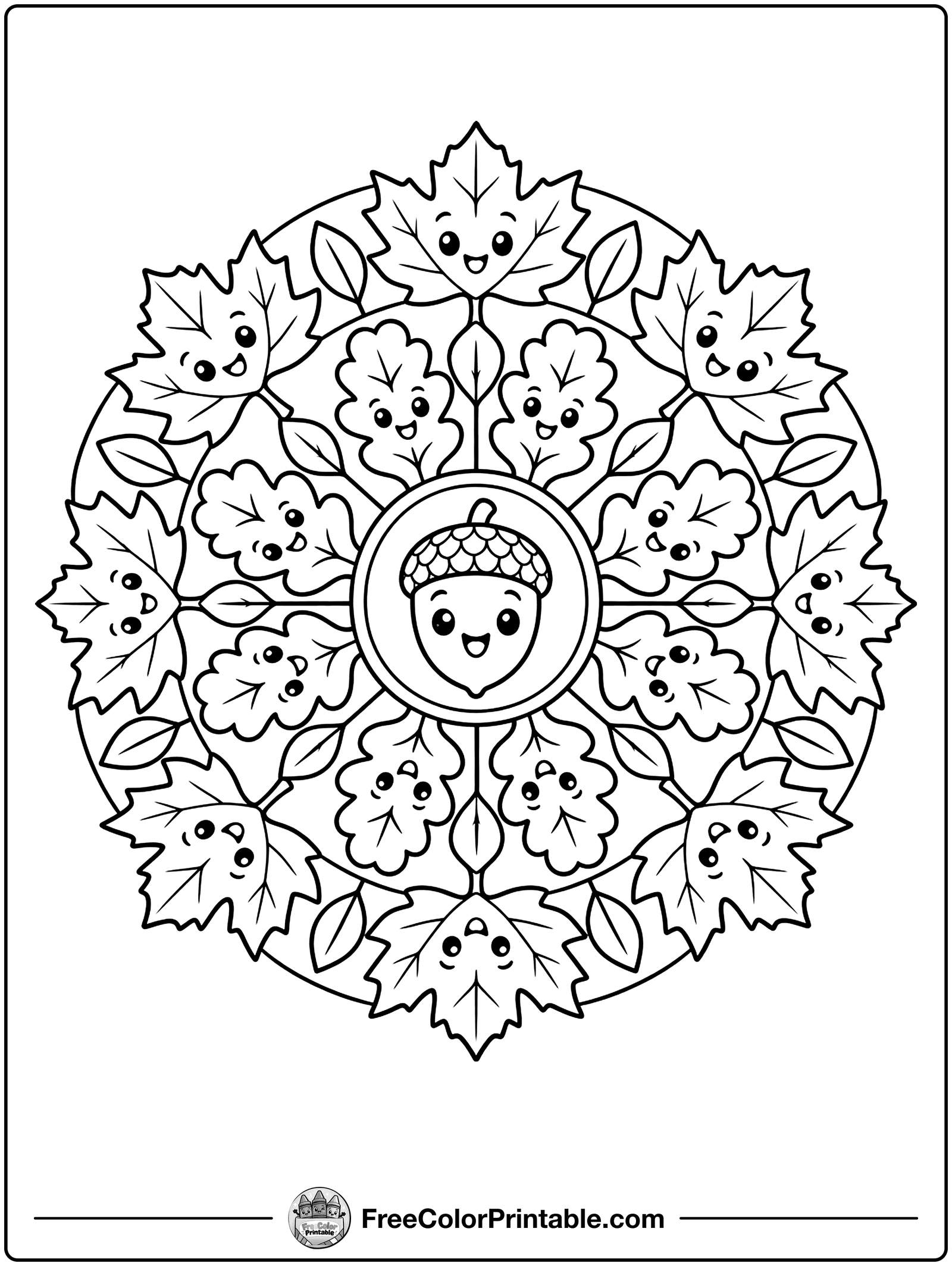 Autumn Leaf Mandala Coloring Page — free color printable