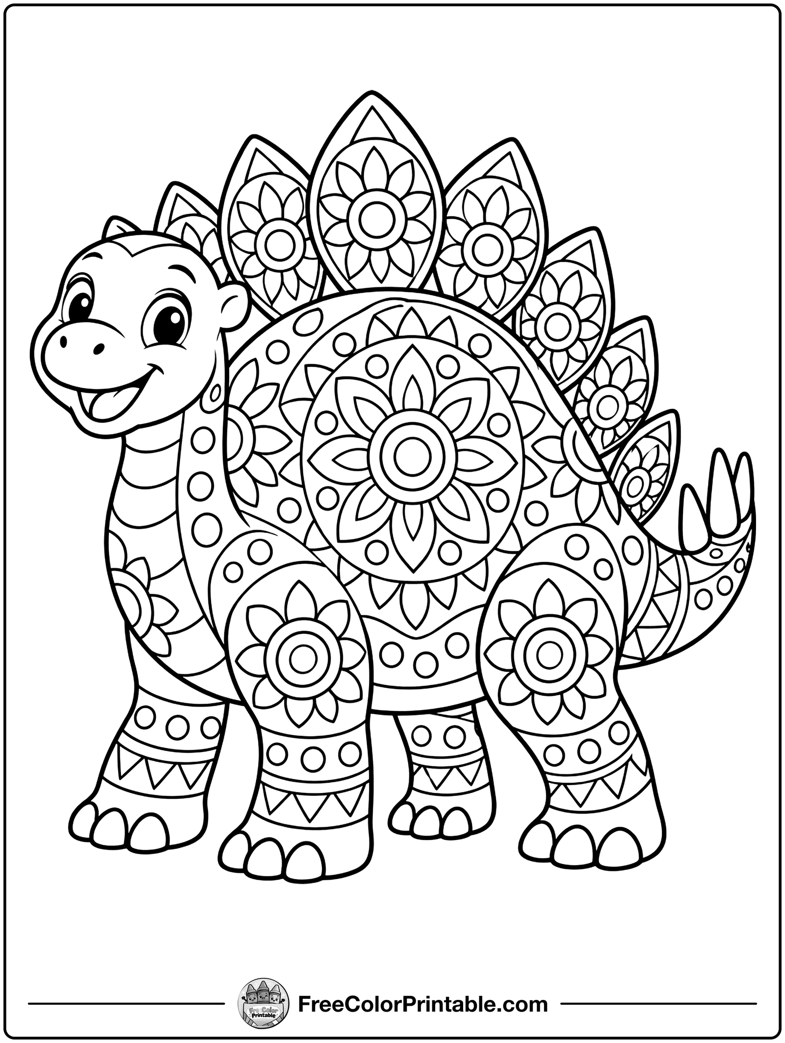 Dinosaur Mandala Coloring Page — free color printable