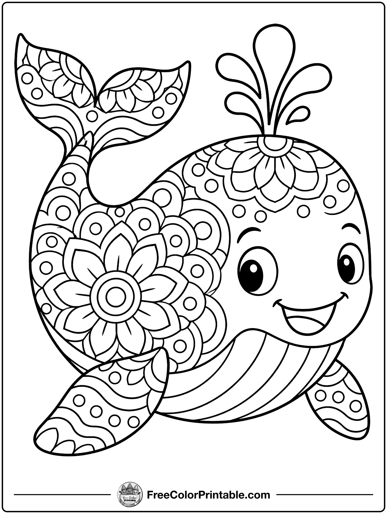 Whale Mandala Coloring Page — free color printable