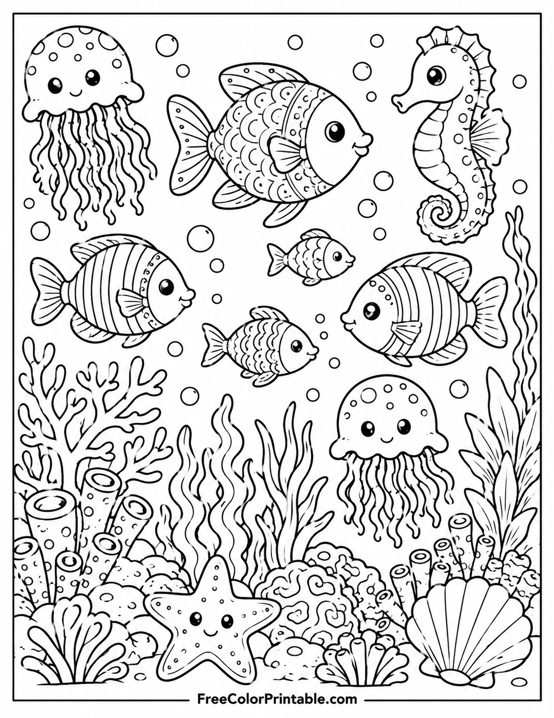 Underwater Scene Coloring Page — free color printable