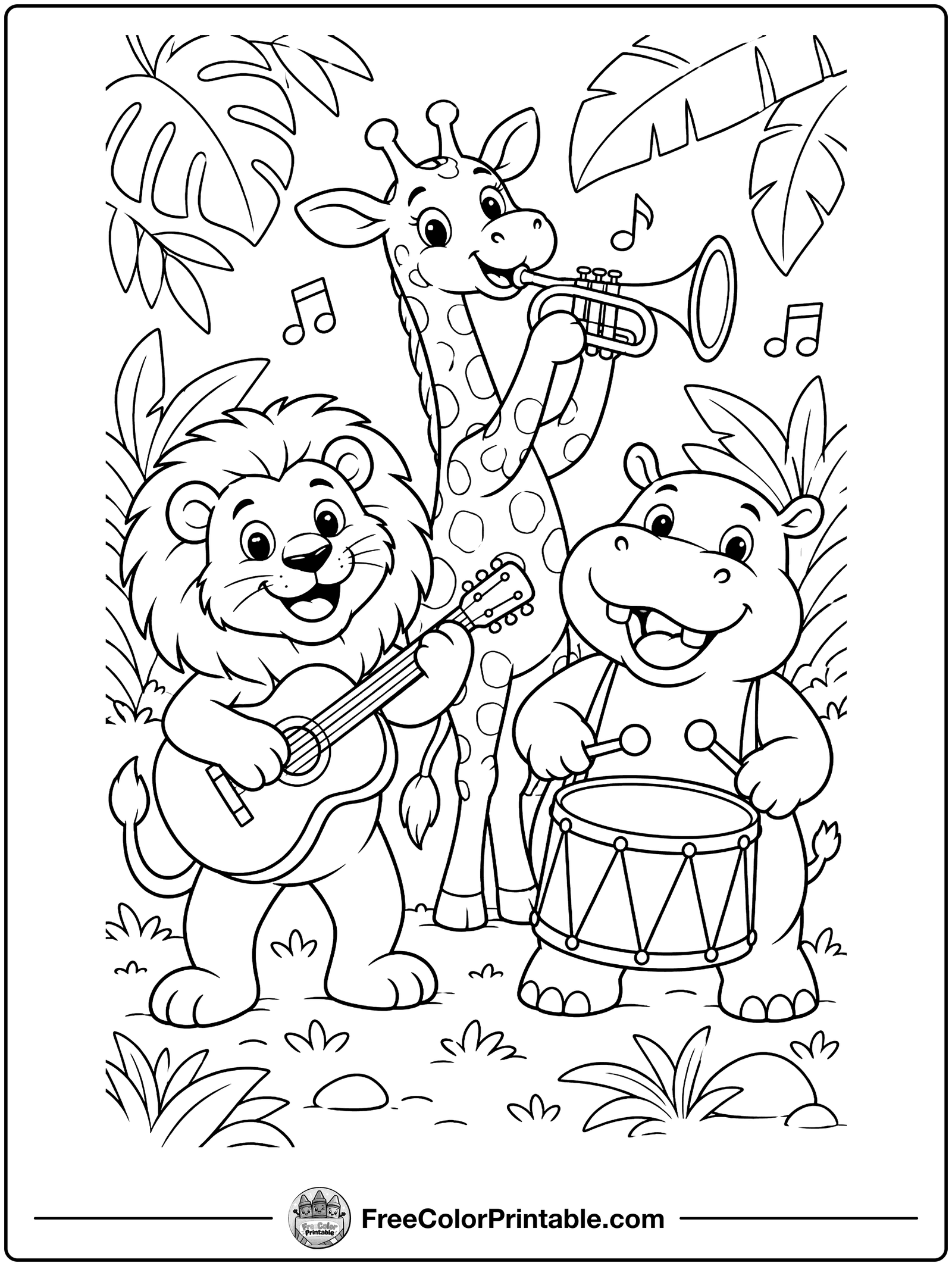 Jungle Animal Band Coloring Page — free color printable
