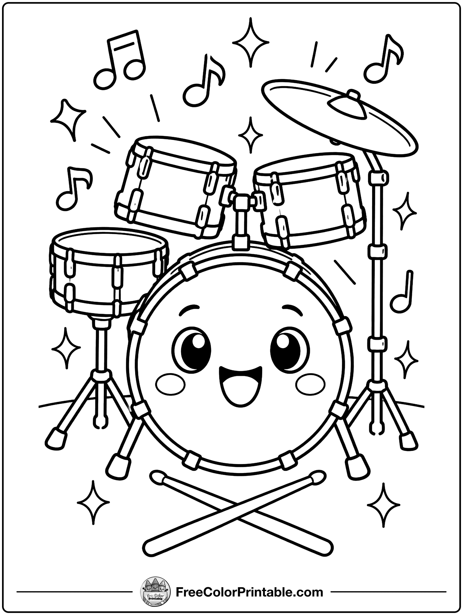 Smiling Drum Set Coloring Page — free color printable