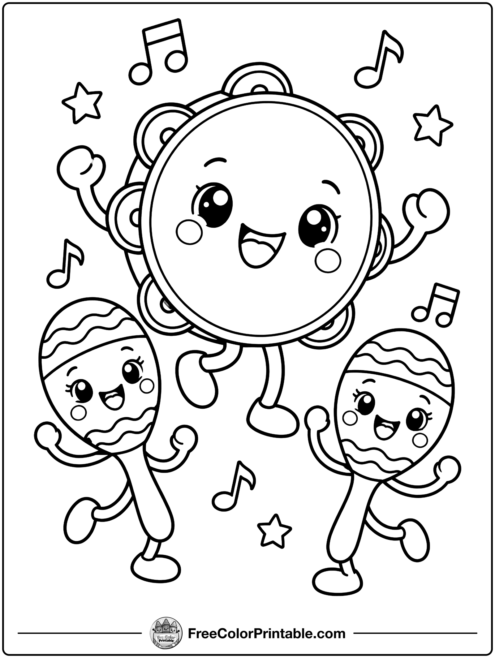 Tambourine and Maracas Coloring Page — free color printable