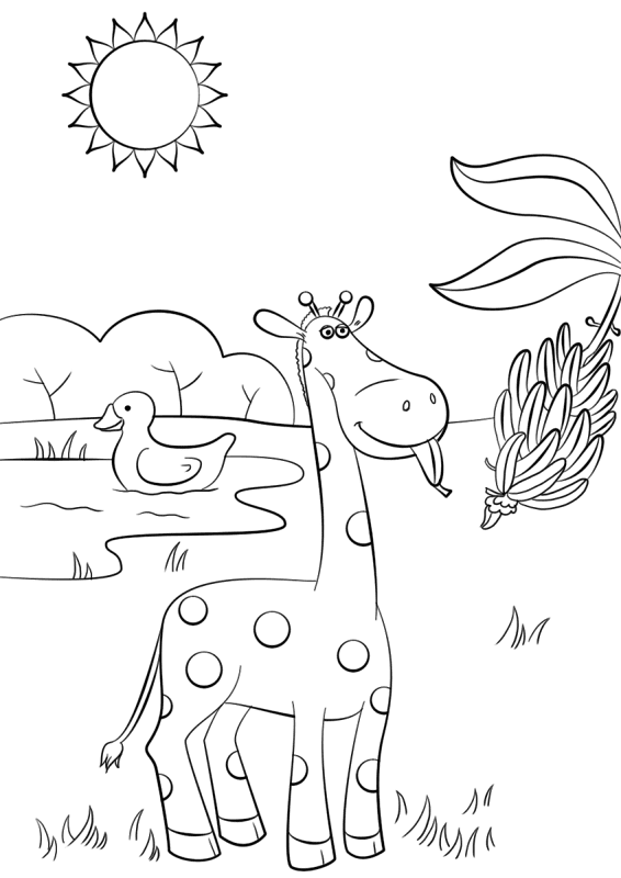 Giraffe Eating Banana Coloring Page Md Coloring Page — Free Printable — free printable coloring page