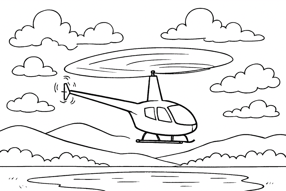 Helicopter Over Mountain Lake Md Coloring Page — Free Printable — free printable coloring page