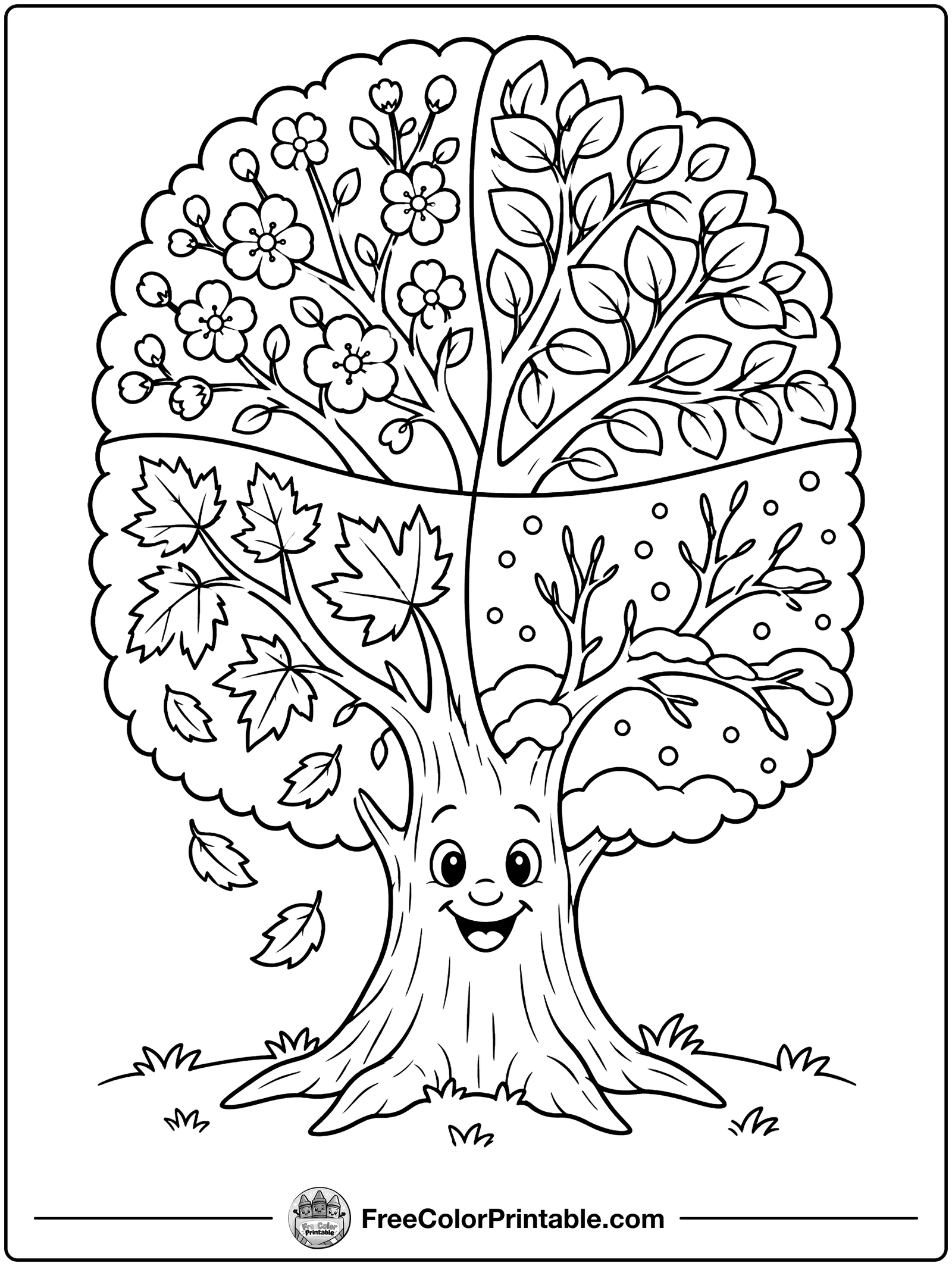Four Seasons Tree Coloring Page — free color printable
