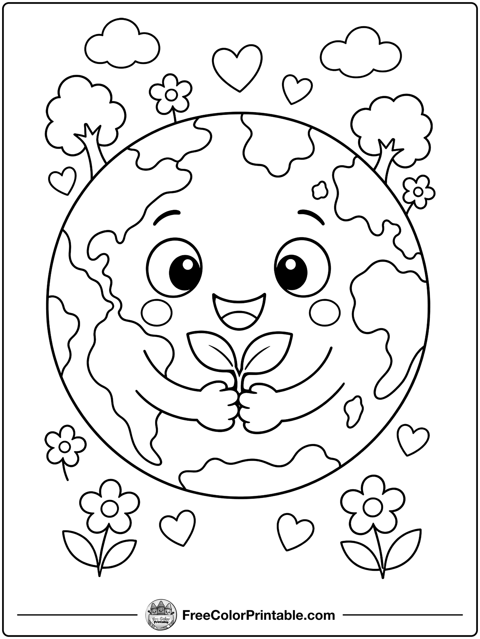 Happy Earth Day Planet Coloring Page — free color printable
