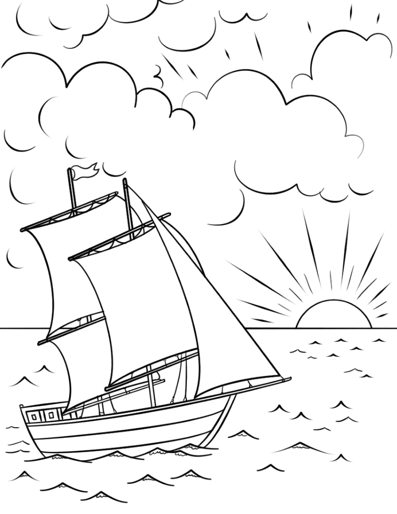 Sailing Ship At Sunset Coloring Page Md Coloring Page — Free Printable — free printable coloring page