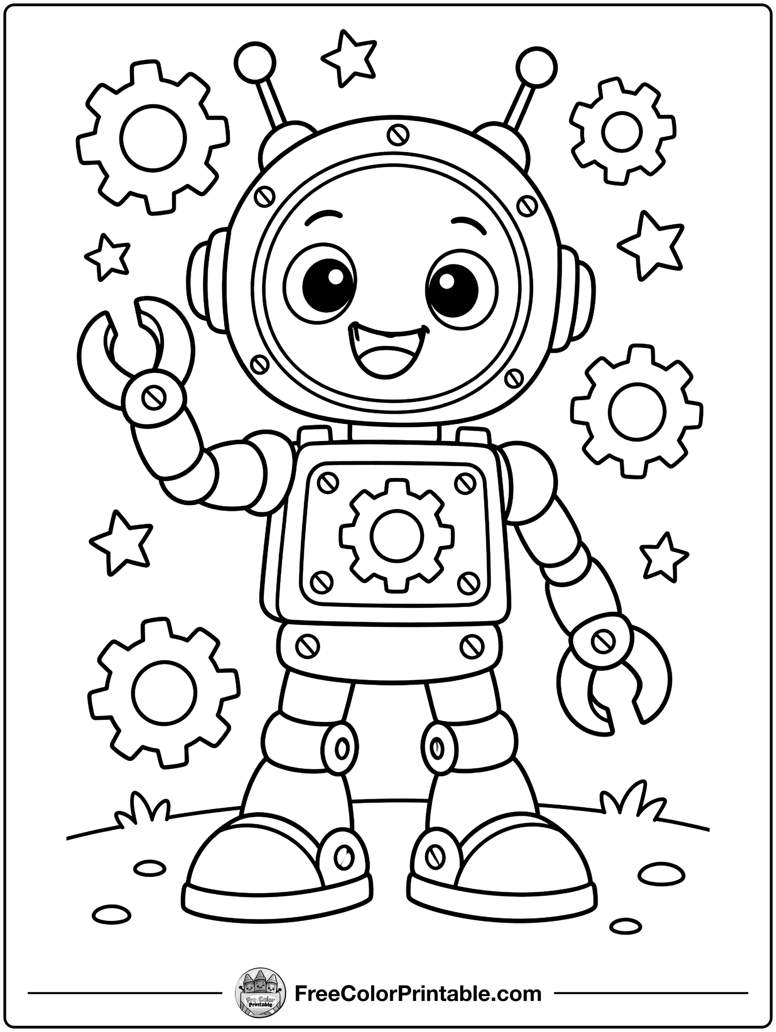 Friendly Robot Waving Coloring Page — free color printable