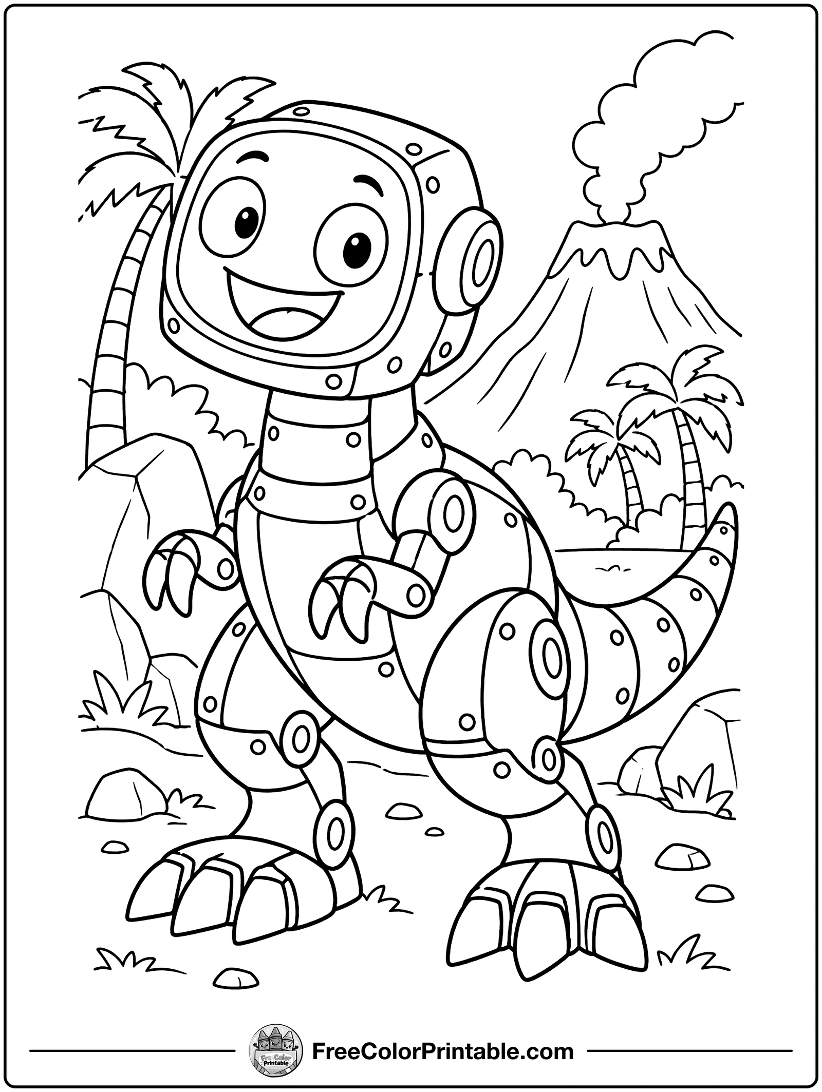 Robot Dinosaur Coloring Page — free color printable