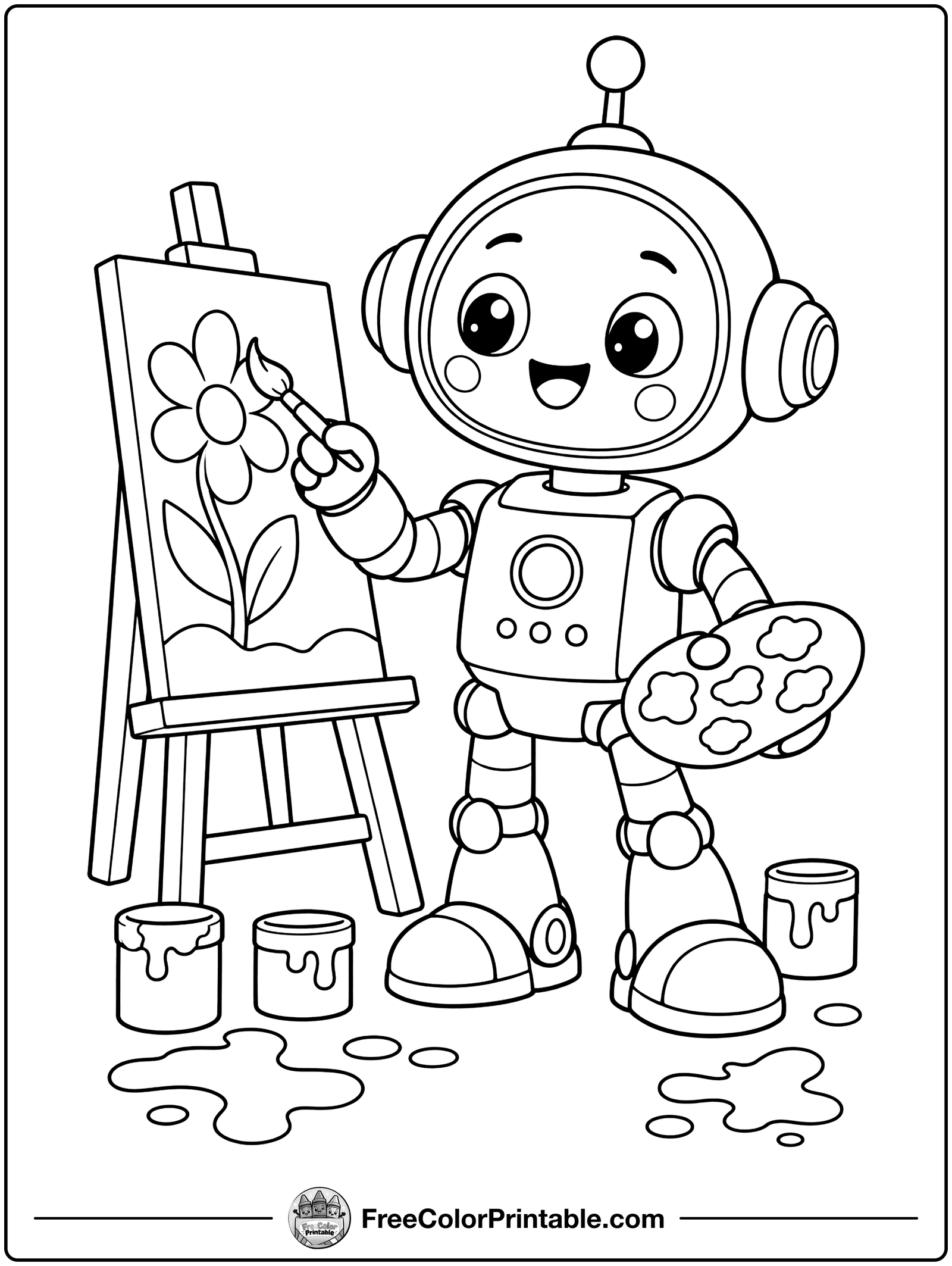 Robot Painting a Picture Coloring Page — free color printable