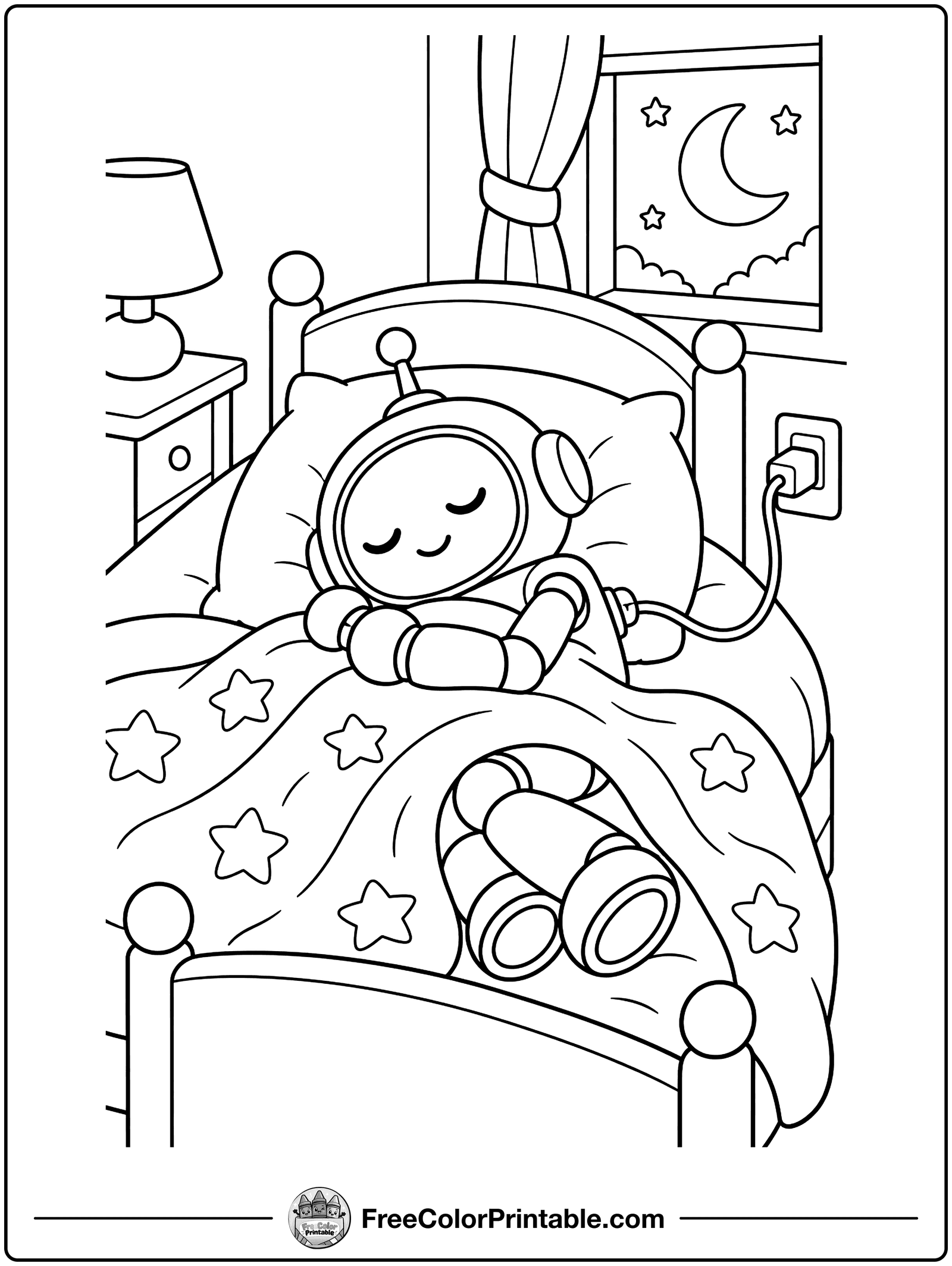 Robot Taking a Nap Coloring Page — free color printable