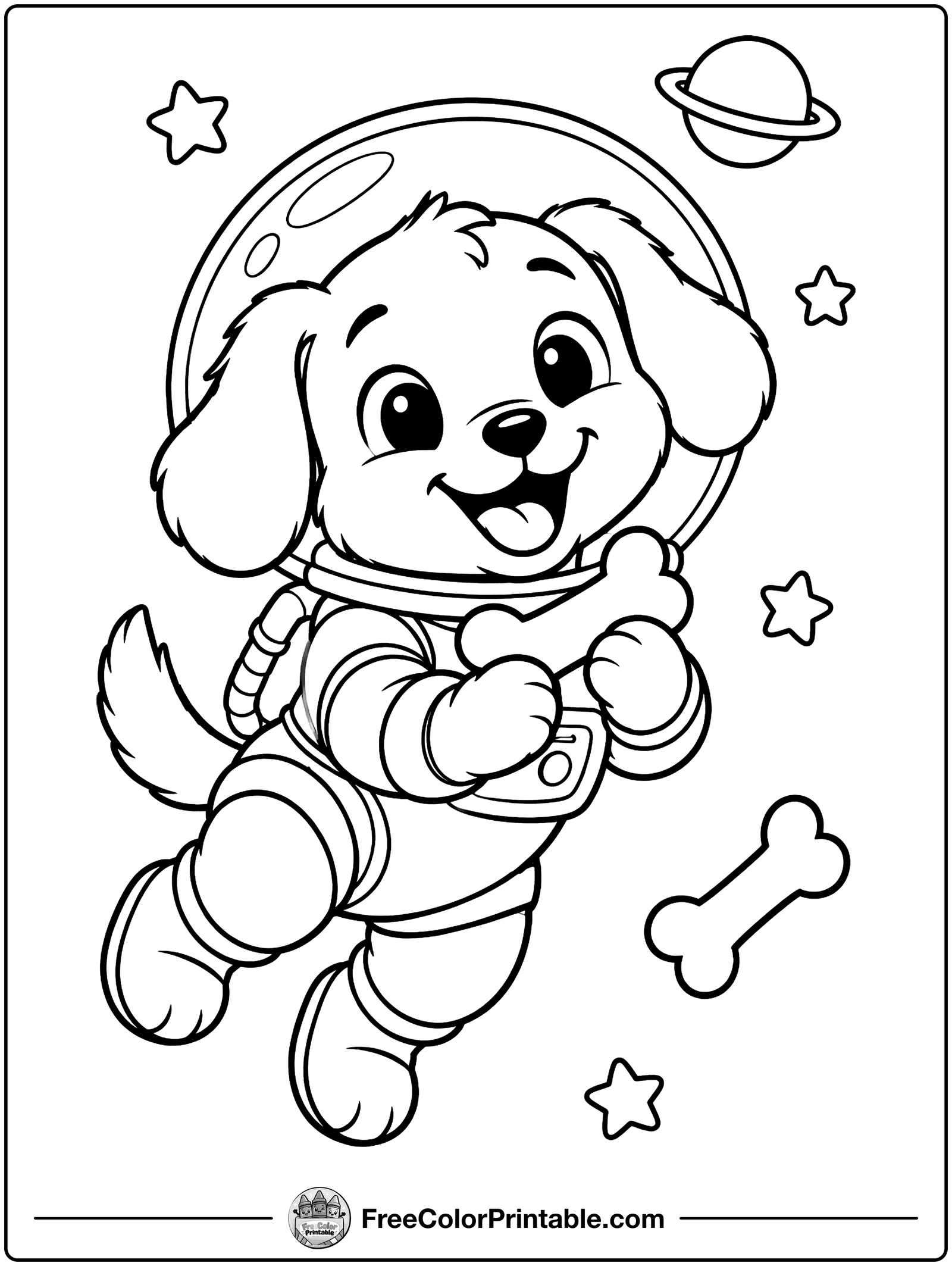 Astronaut Dog Among the Stars Coloring Page — free color printable