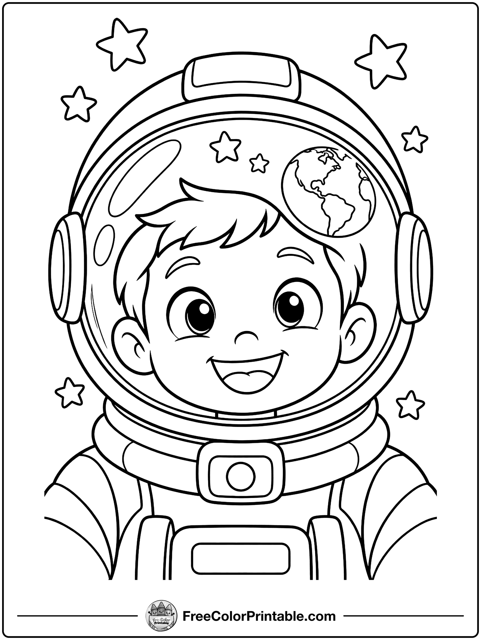 Astronaut Helmet Close-Up Coloring Page — free color printable