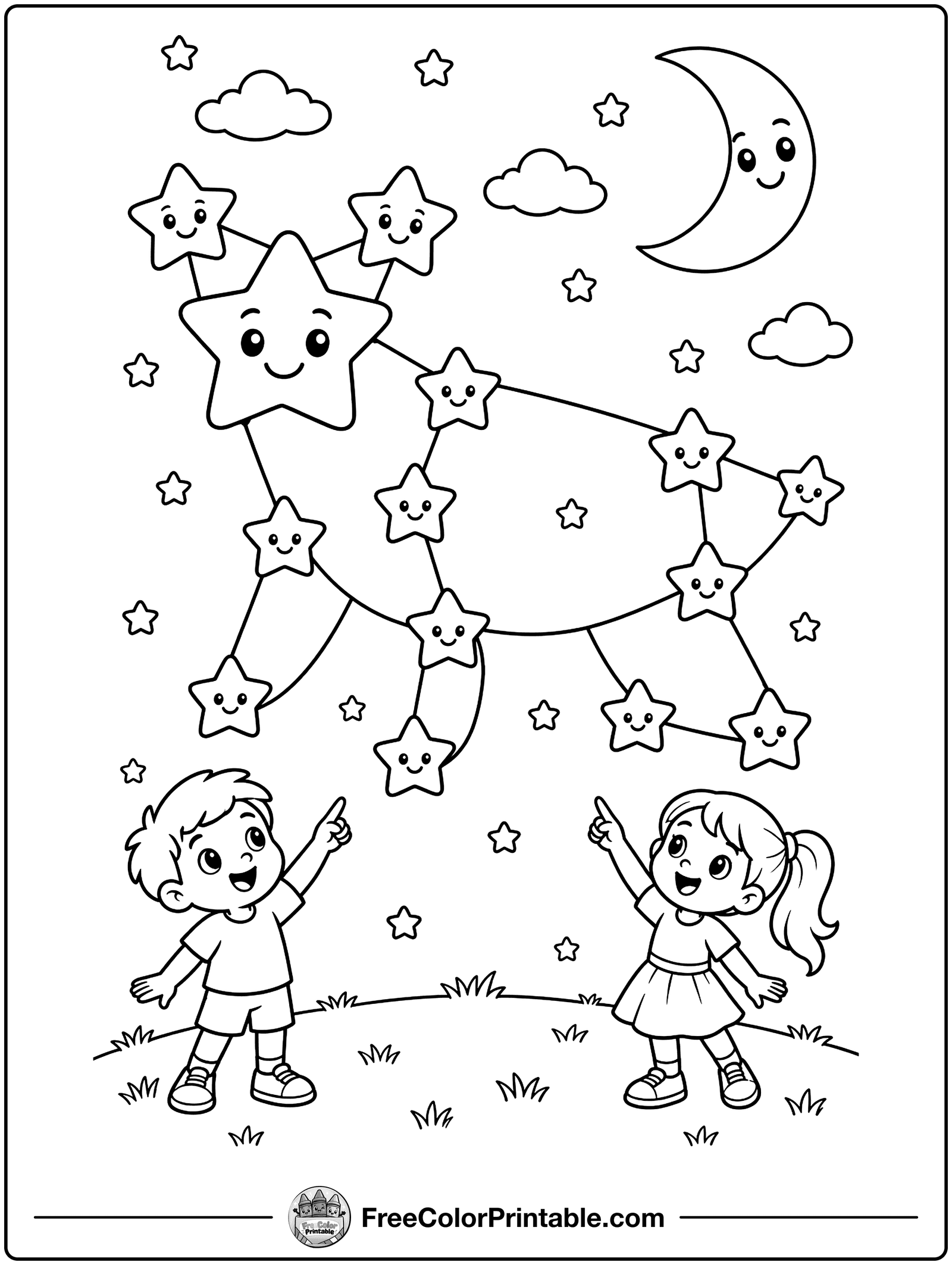 Constellation in the Night Sky Coloring Page — free color printable