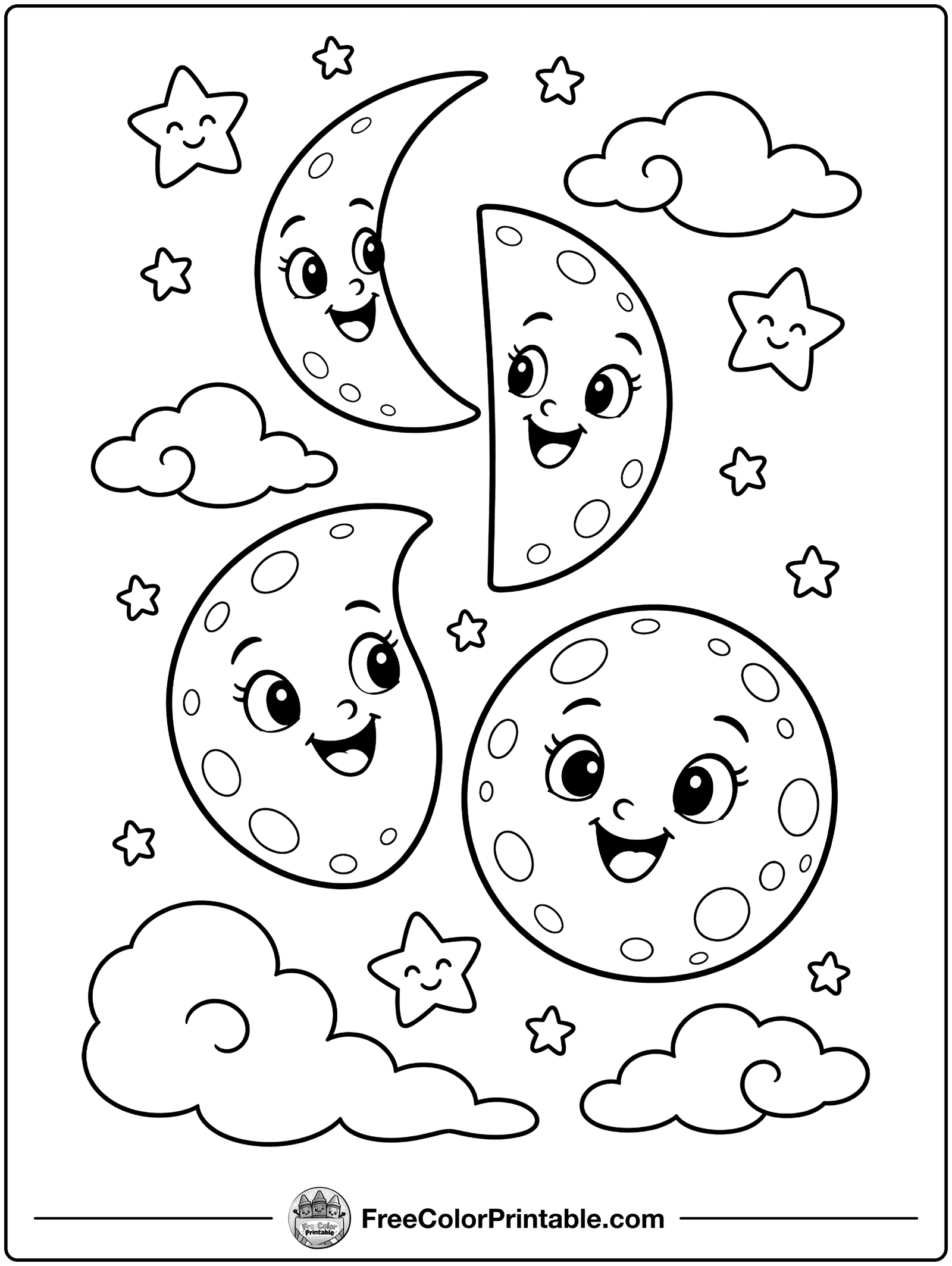 Phases of the Moon Coloring Page — free color printable