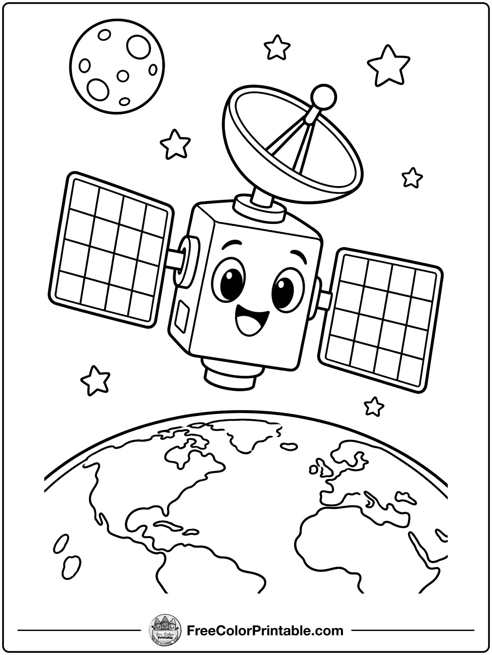 Satellite Orbiting Earth Coloring Page — free color printable
