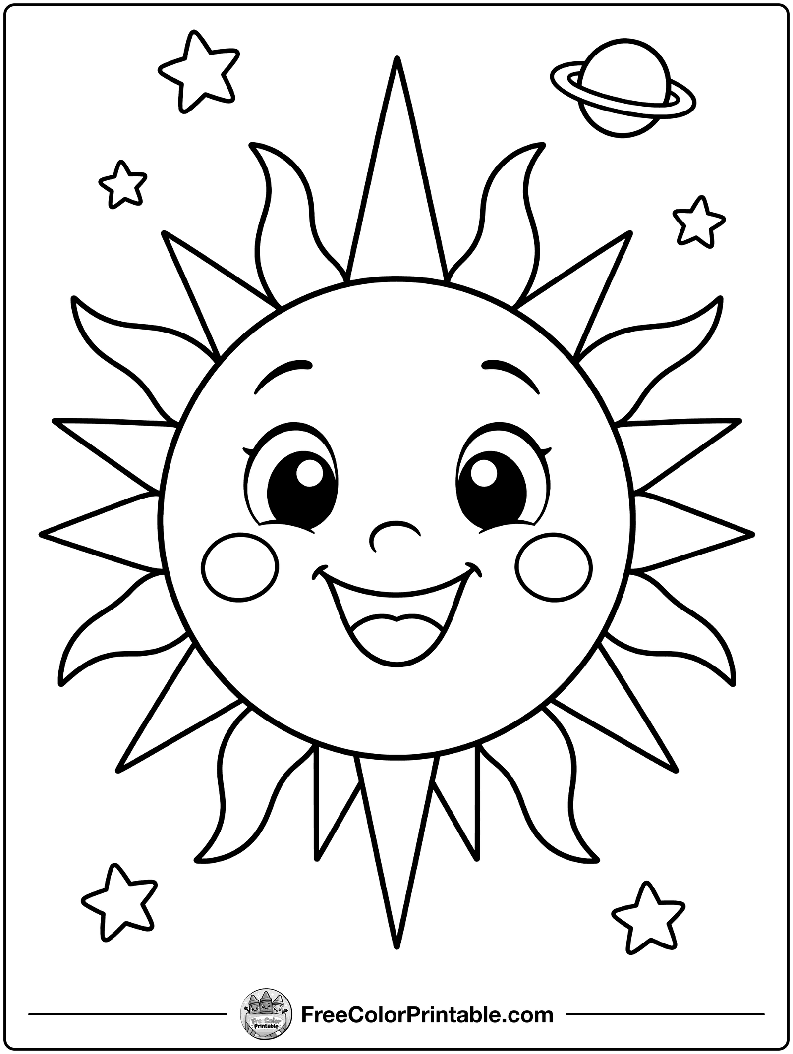 Smiling Sun in Space Coloring Page — free color printable