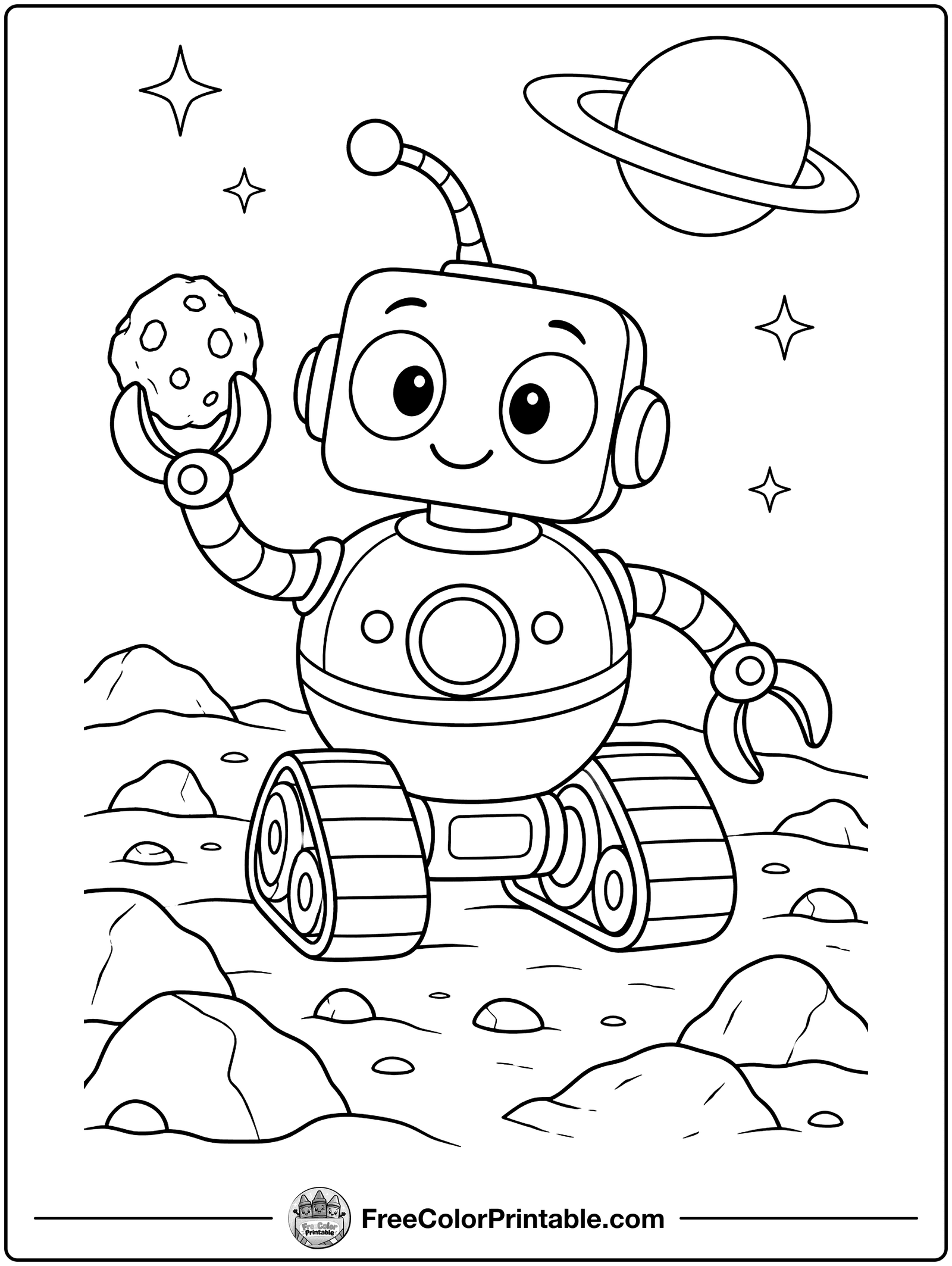 Space Robot Exploring a Planet Coloring Page — free color printable
