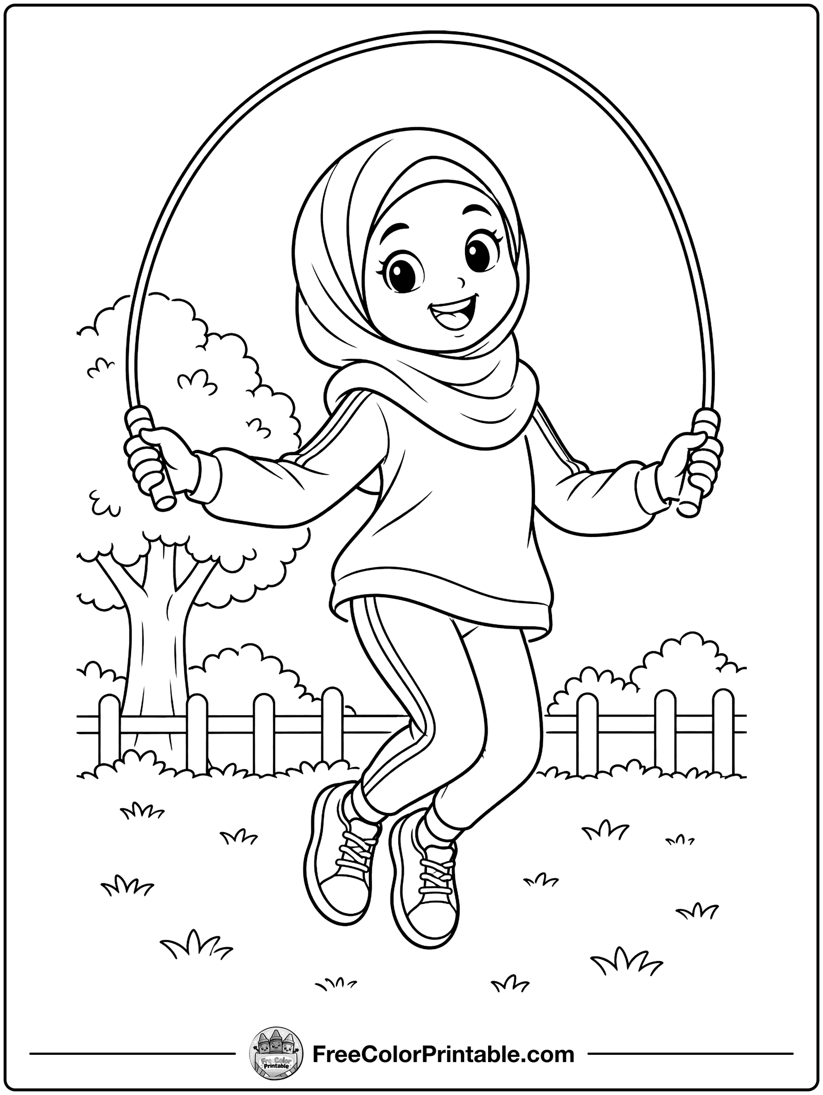 Girl Jumping Rope Coloring Page — free color printable