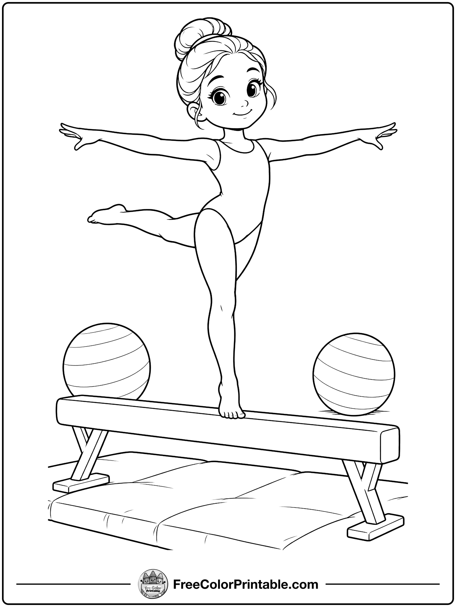 Girl on the Balance Beam Coloring Page — free color printable