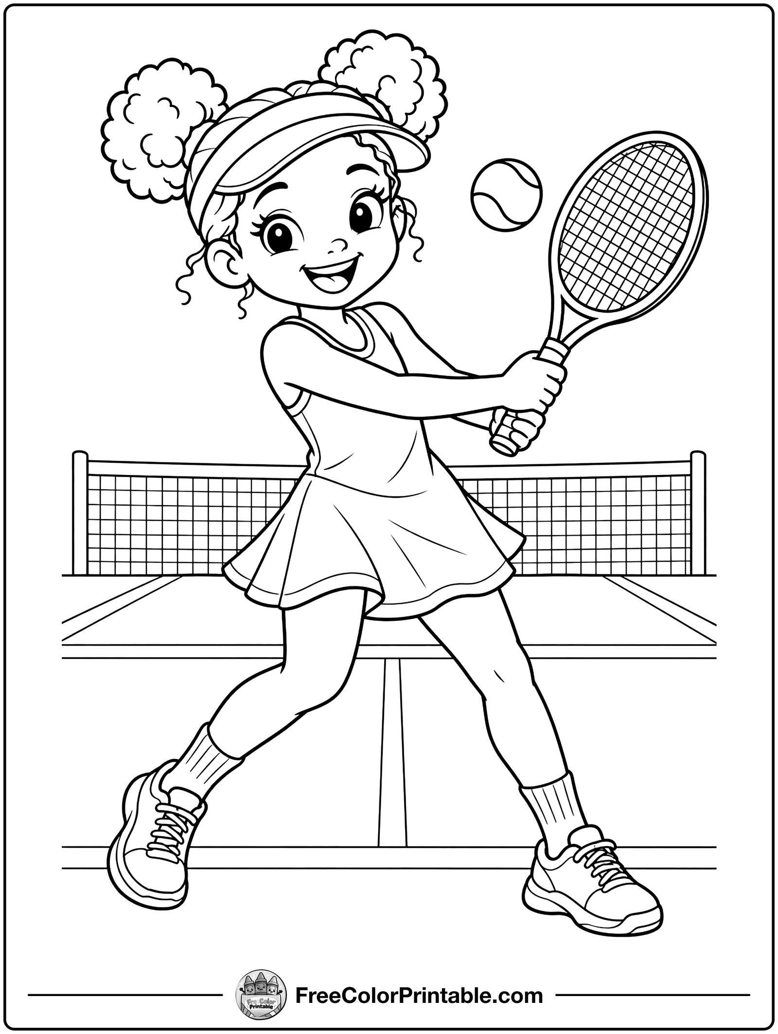 Girl Playing Tennis Coloring Page — free color printable