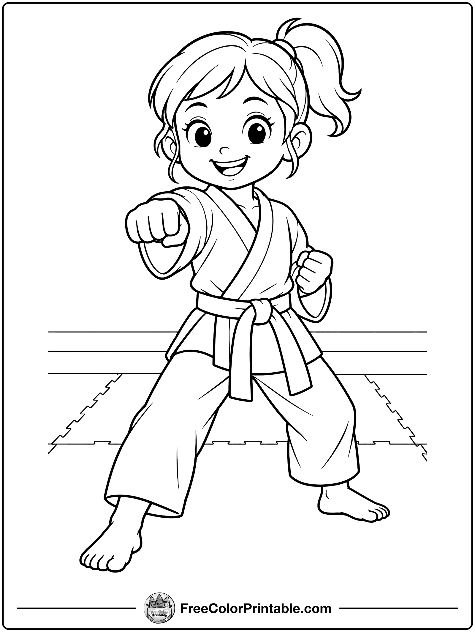 Kid in a Karate Uniform Coloring Page — free color printable