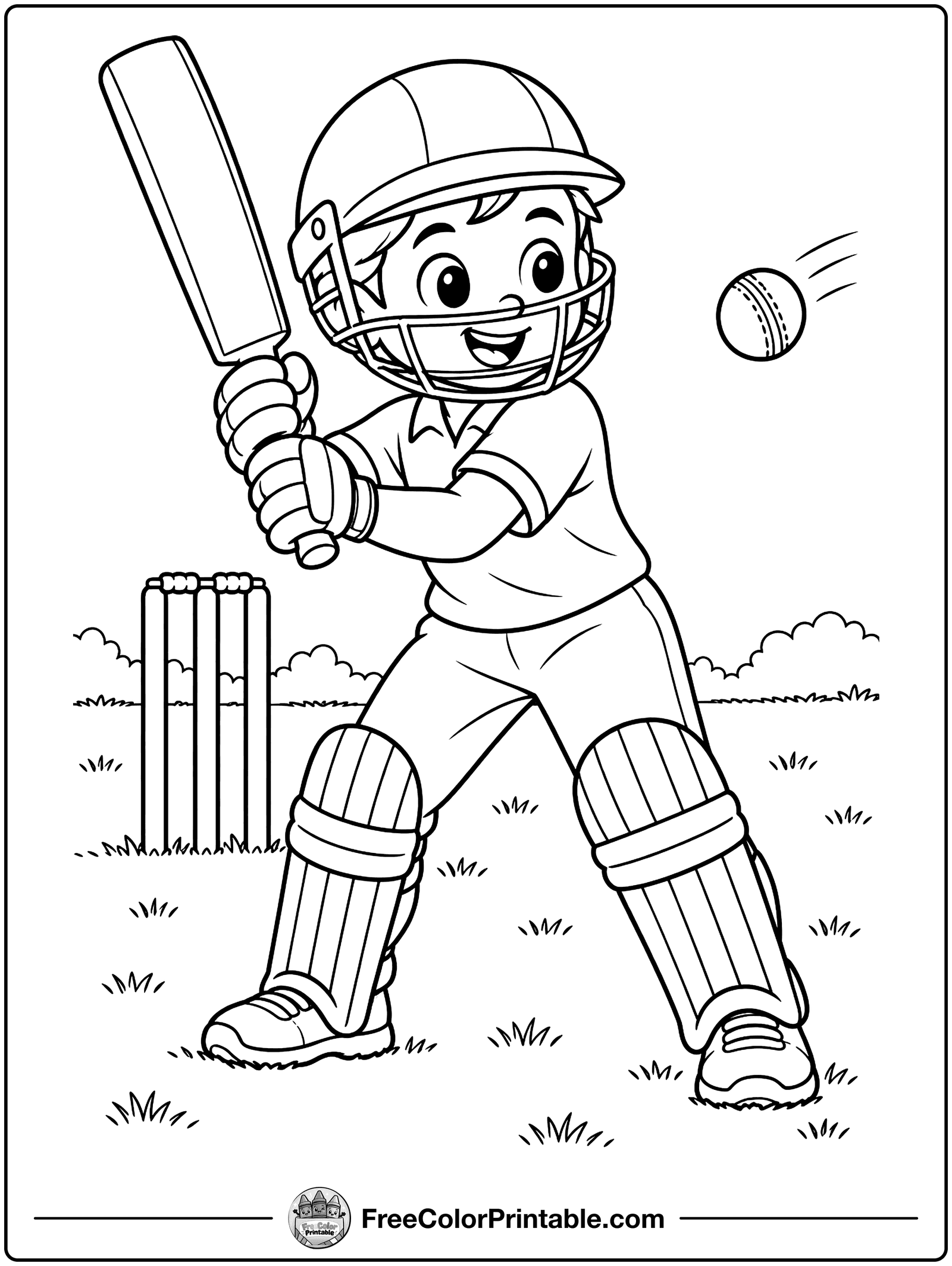Kid Playing Cricket Coloring Page — free color printable