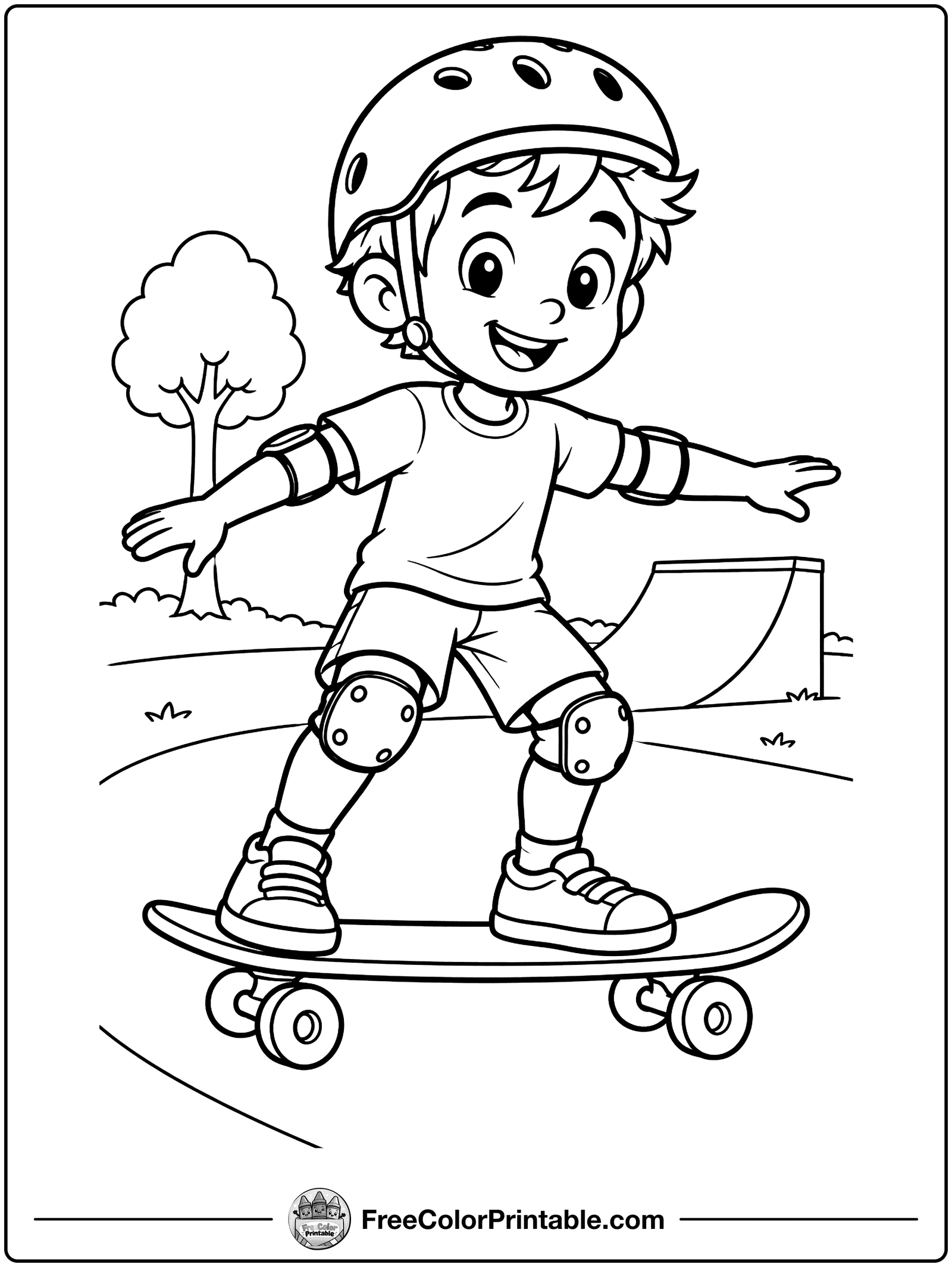 Kid Riding a Skateboard Coloring Page — free color printable