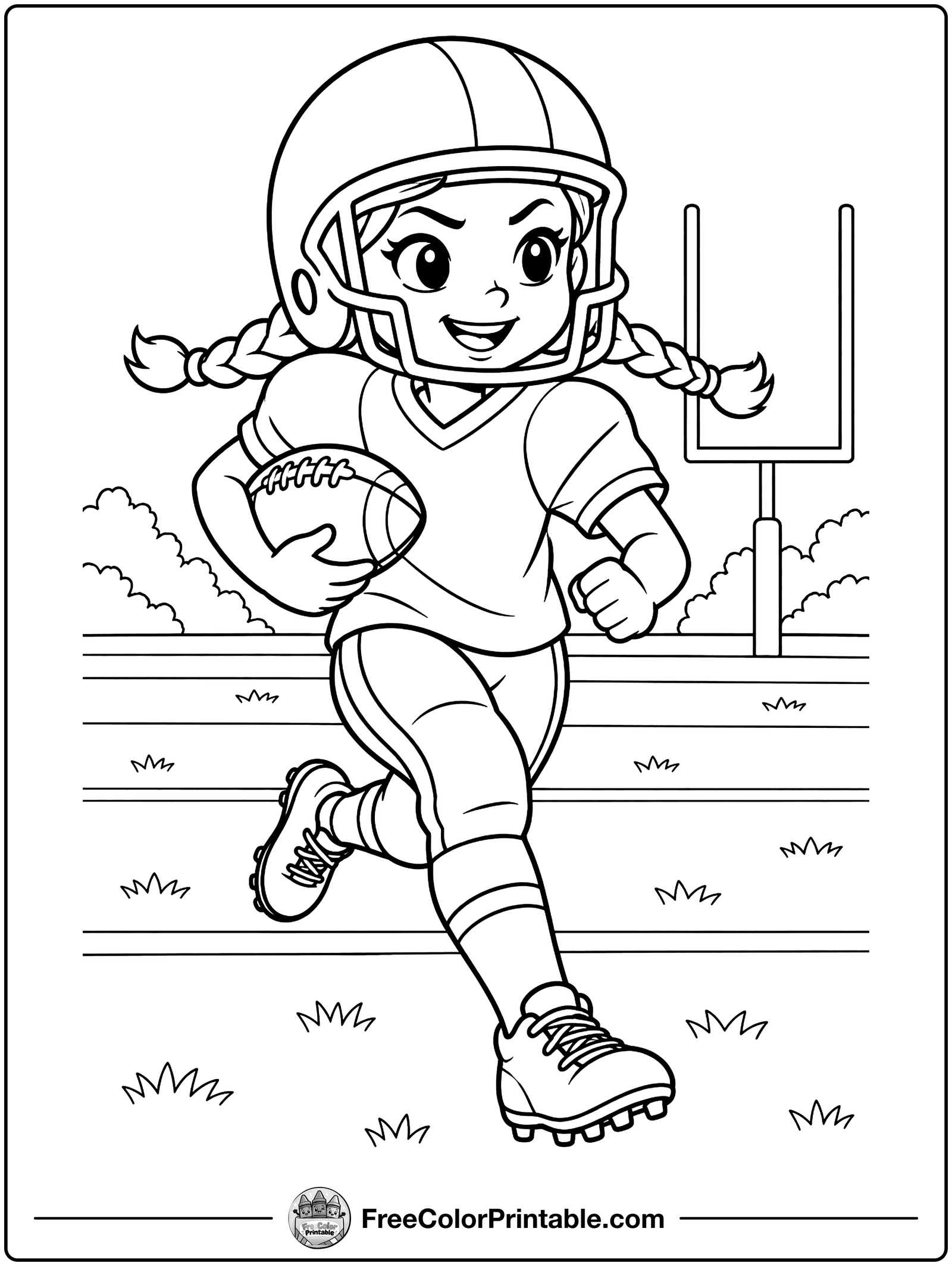 Kid Running with a Football Coloring Page — free color printable