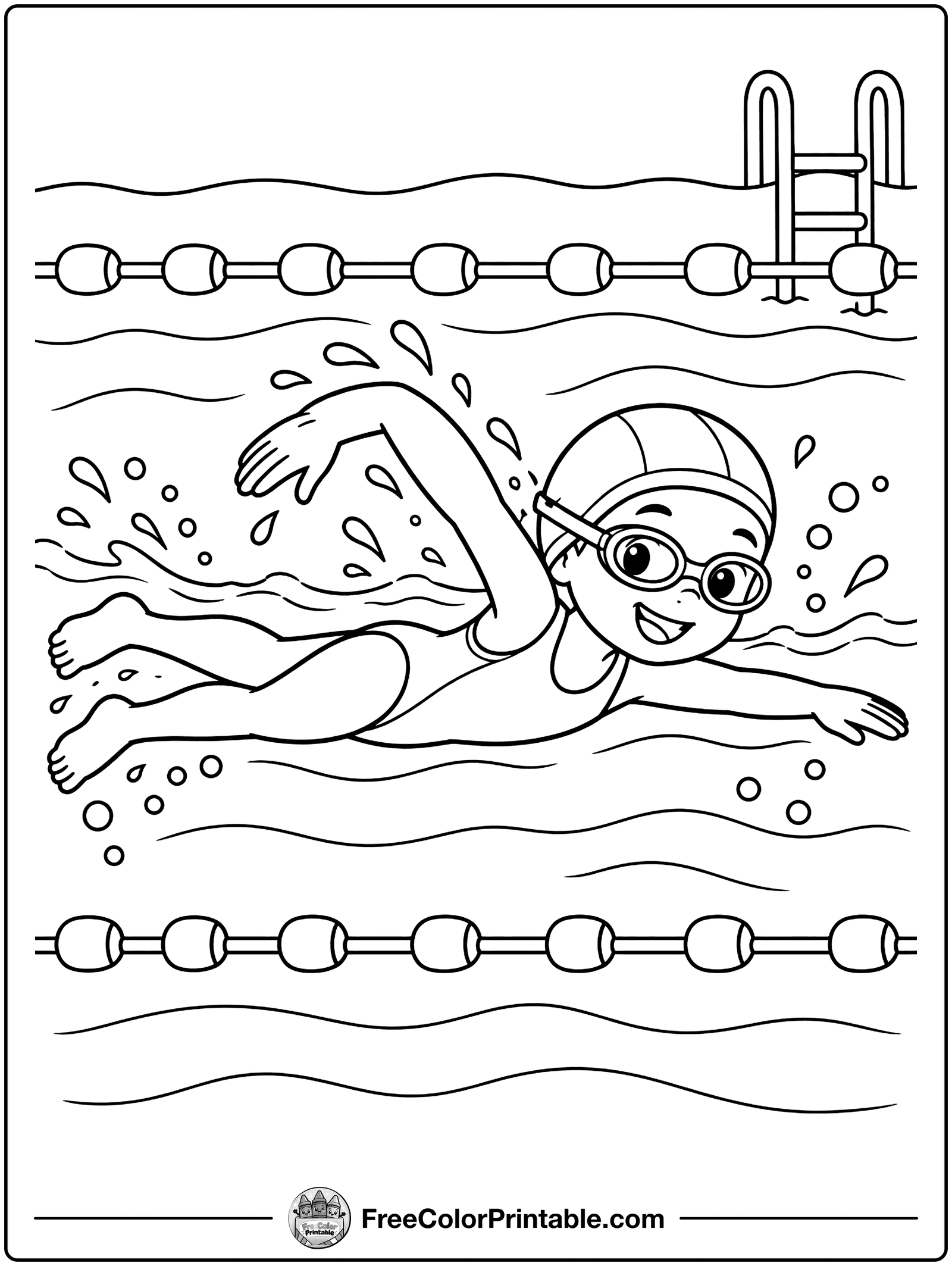 Kid Swimming in the Pool Coloring Page — free color printable