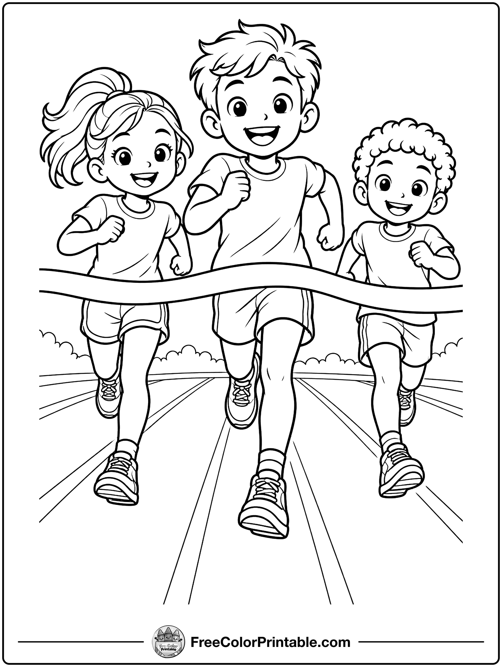Kids Running a Race Coloring Page — free color printable