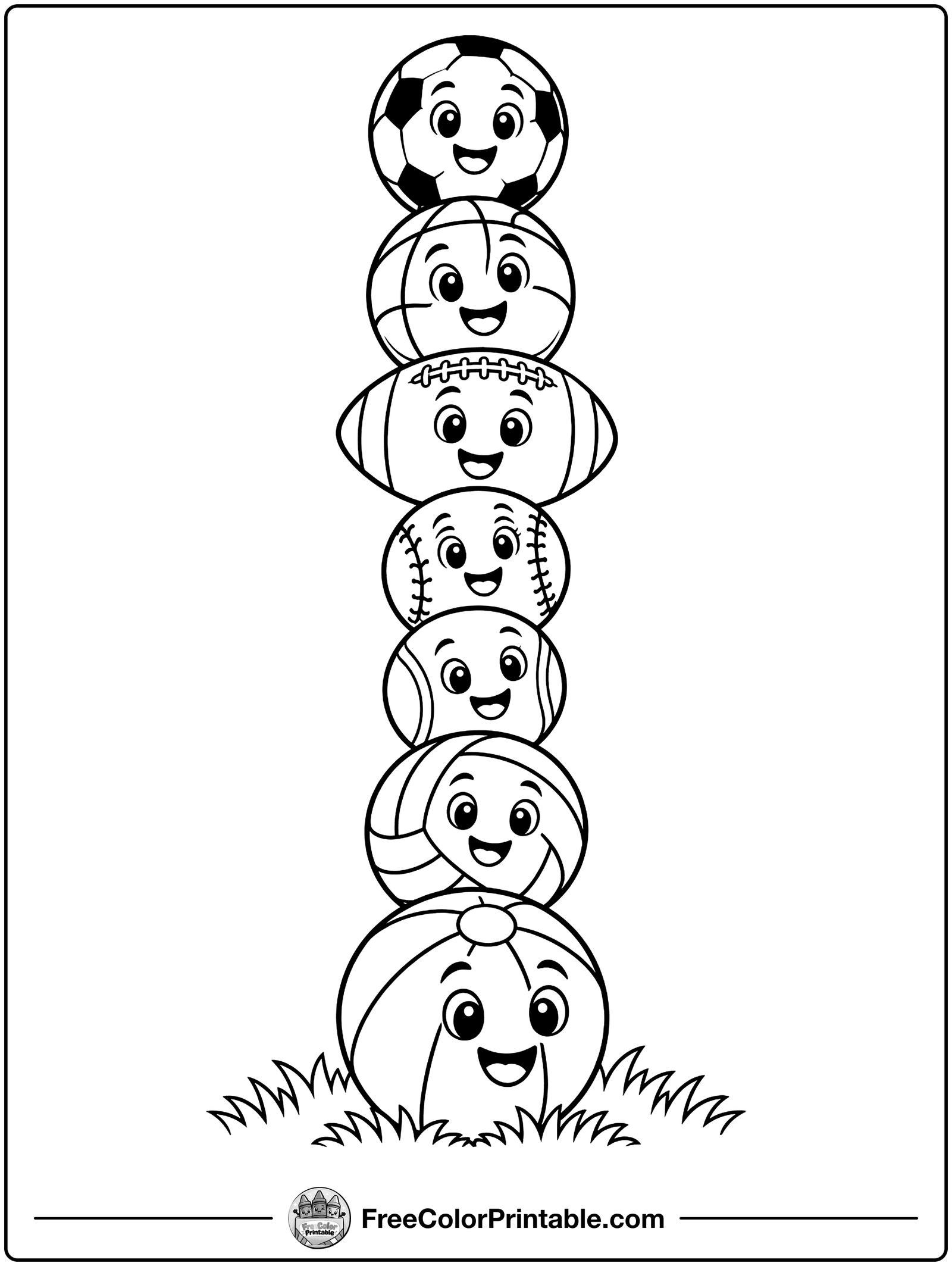 Sports Balls Collection Coloring Page — free color printable