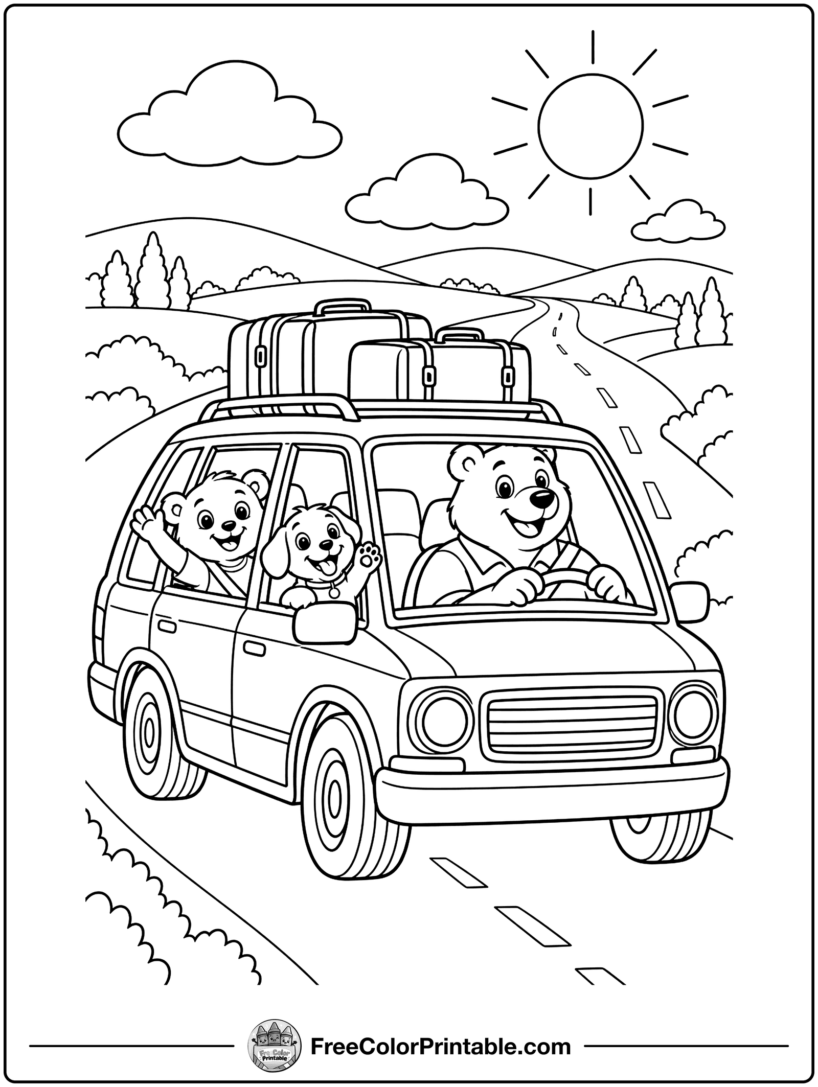 Family Road Trip Coloring Page — free color printable