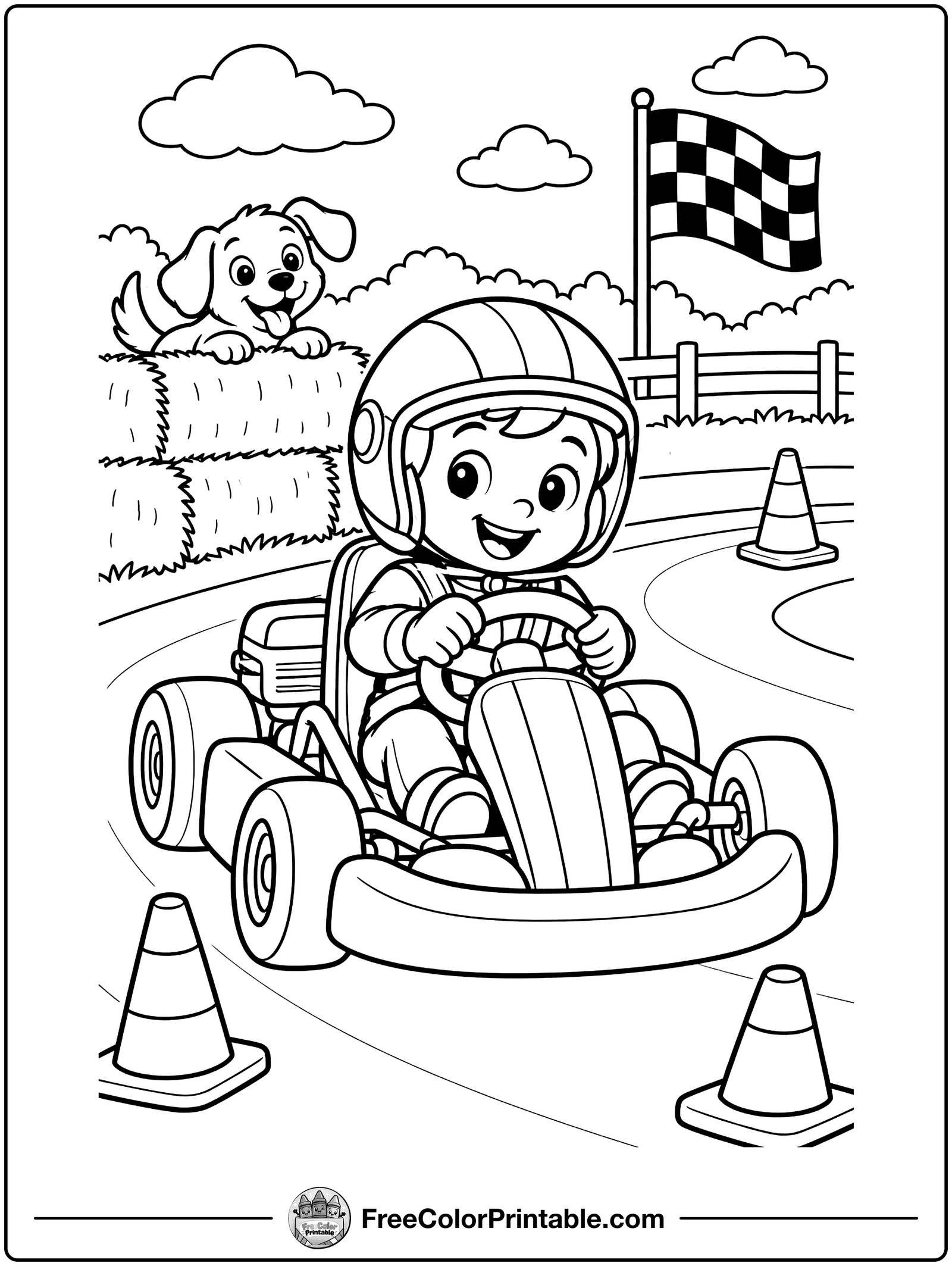 Go-Kart Race Day Coloring Page — free color printable