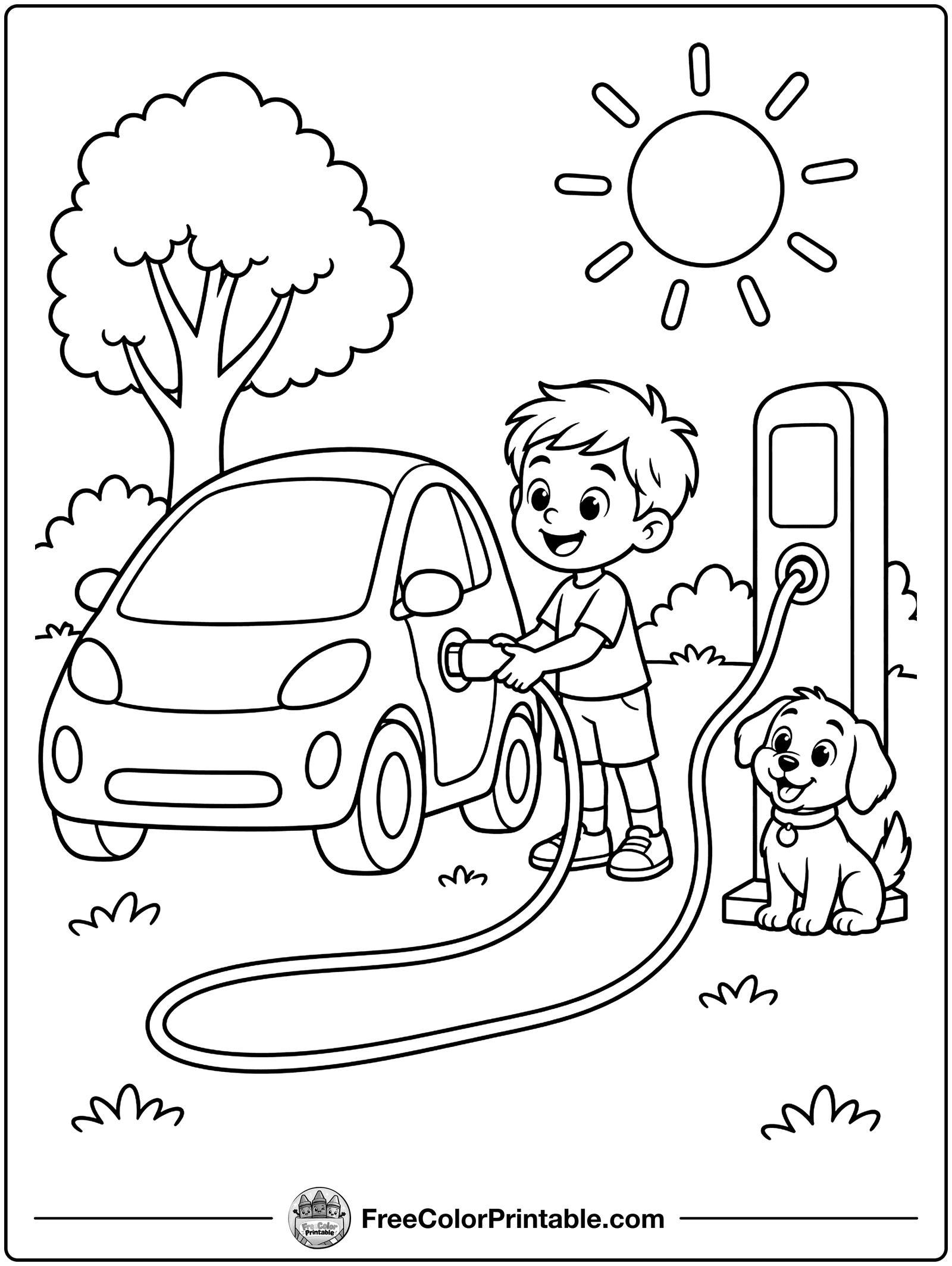 Little Electric Car Charging Coloring Page — free color printable