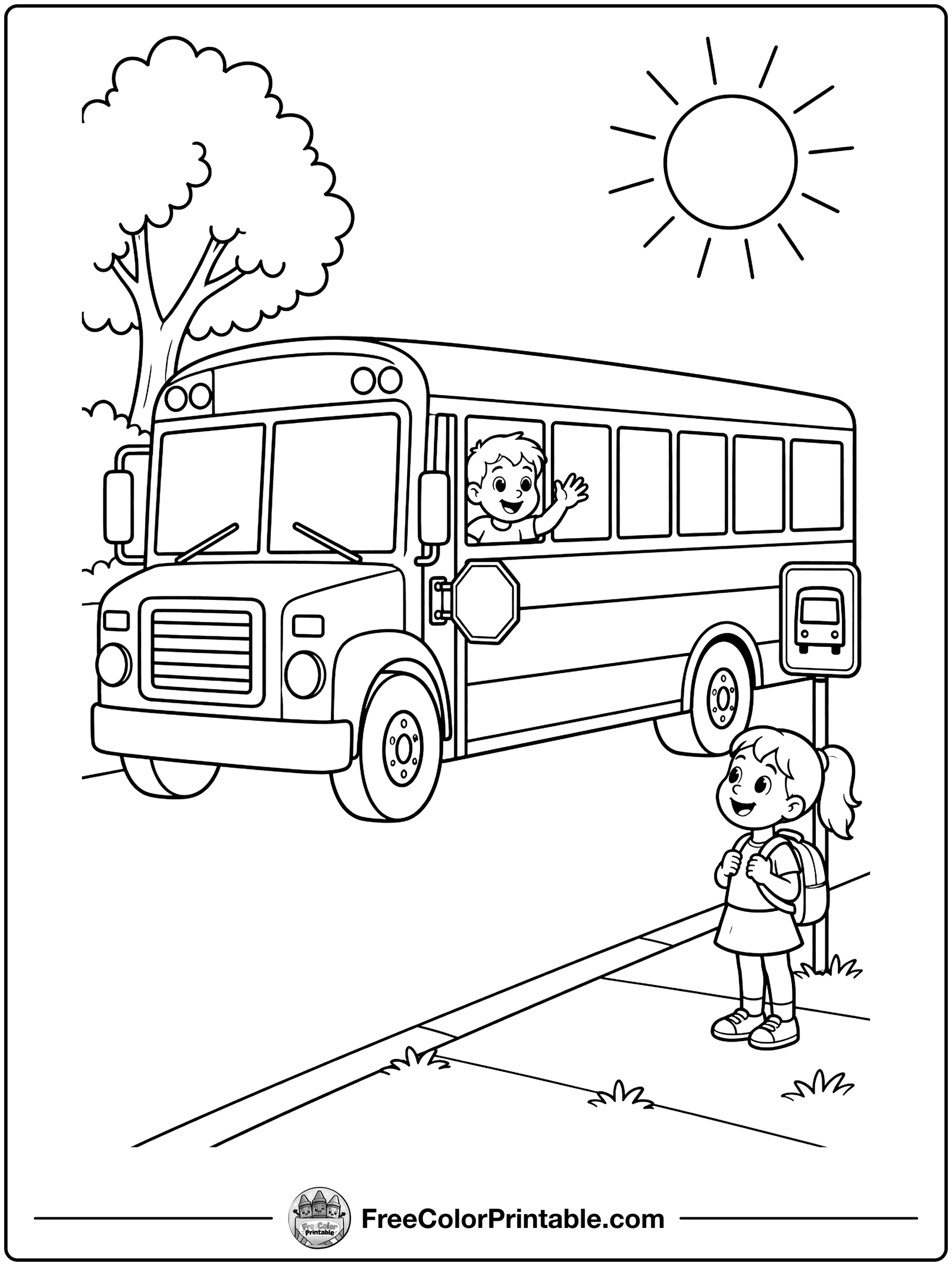 School Bus Morning Ride Coloring Page — free color printable