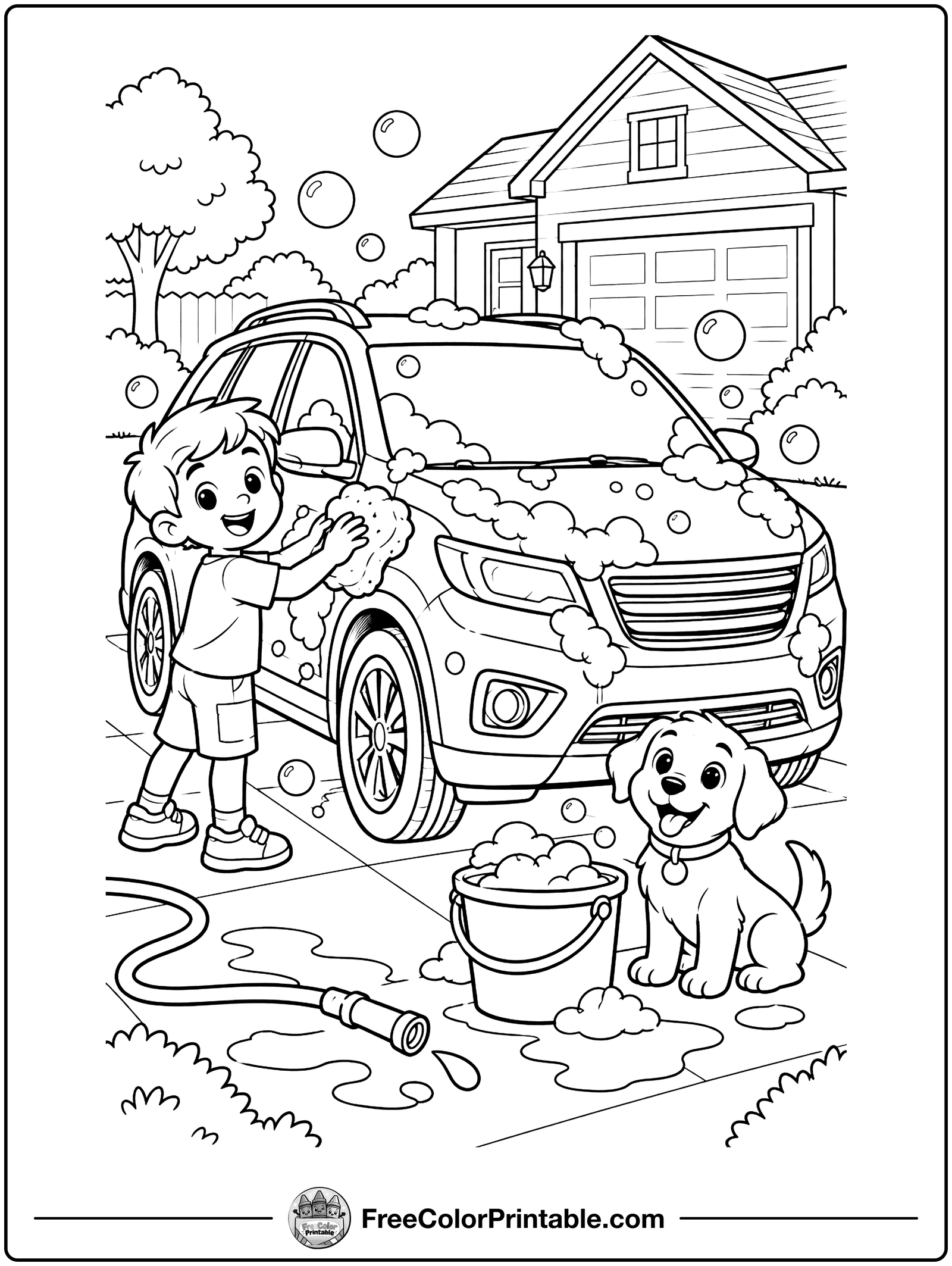 Soapy Car Wash Fun Coloring Page — free color printable
