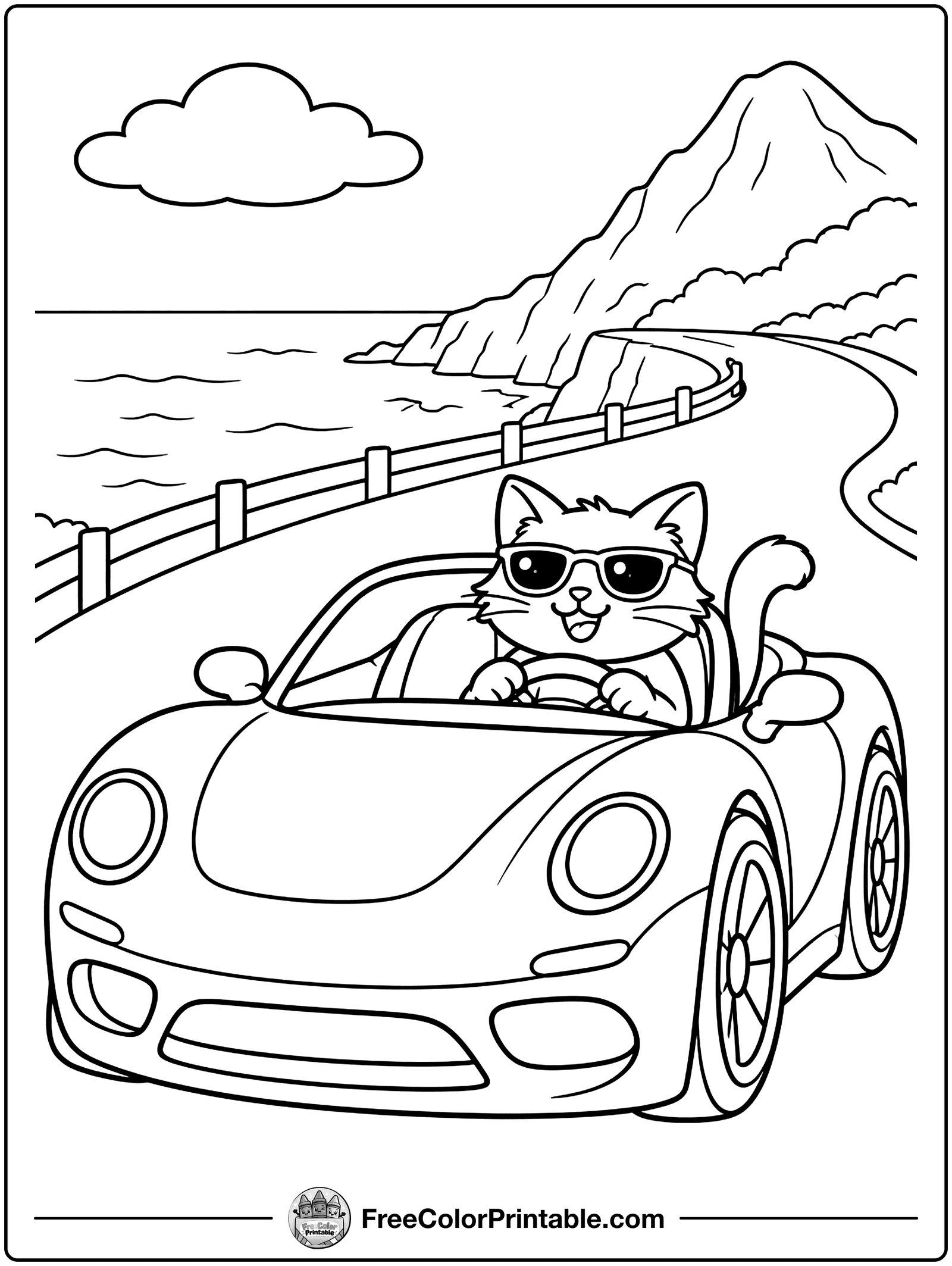 Sports Car on a Curvy Road Coloring Page — free color printable
