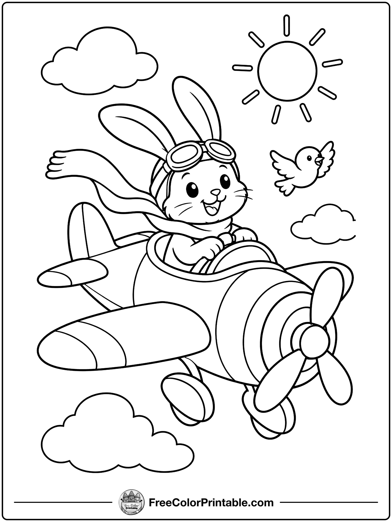Airplane Soaring Through Clouds Coloring Page — free color printable