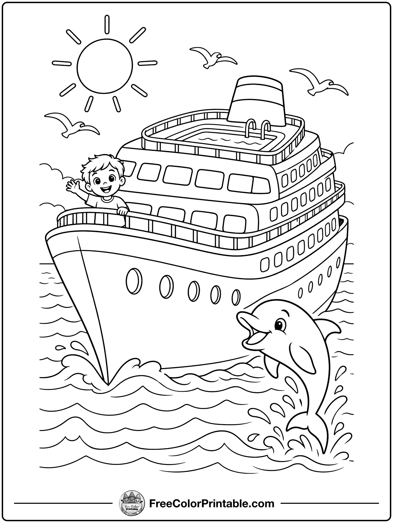 Cruise Ship Vacation Coloring Page — free color printable