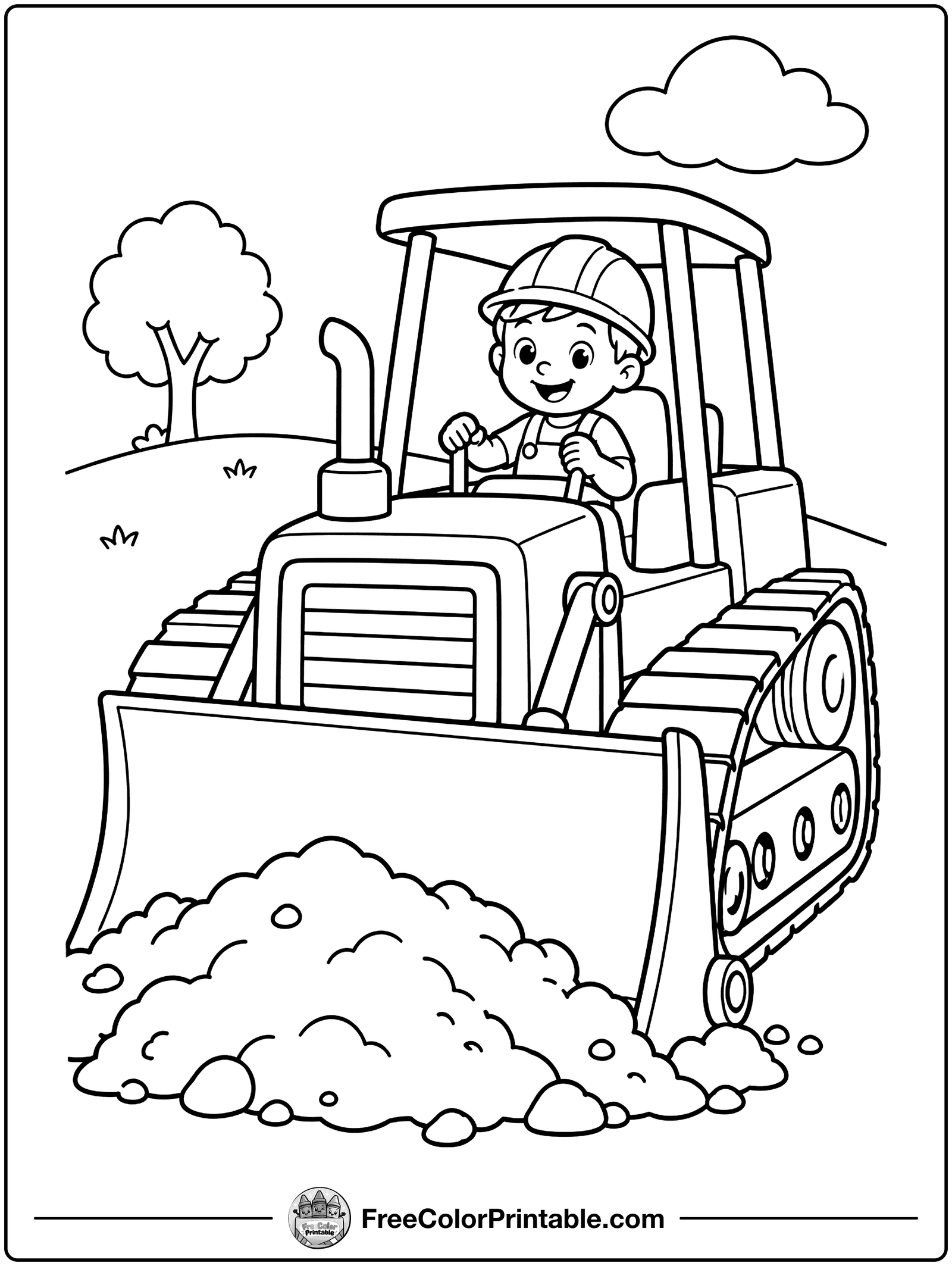 Bulldozer Building a Road Coloring Page — free color printable