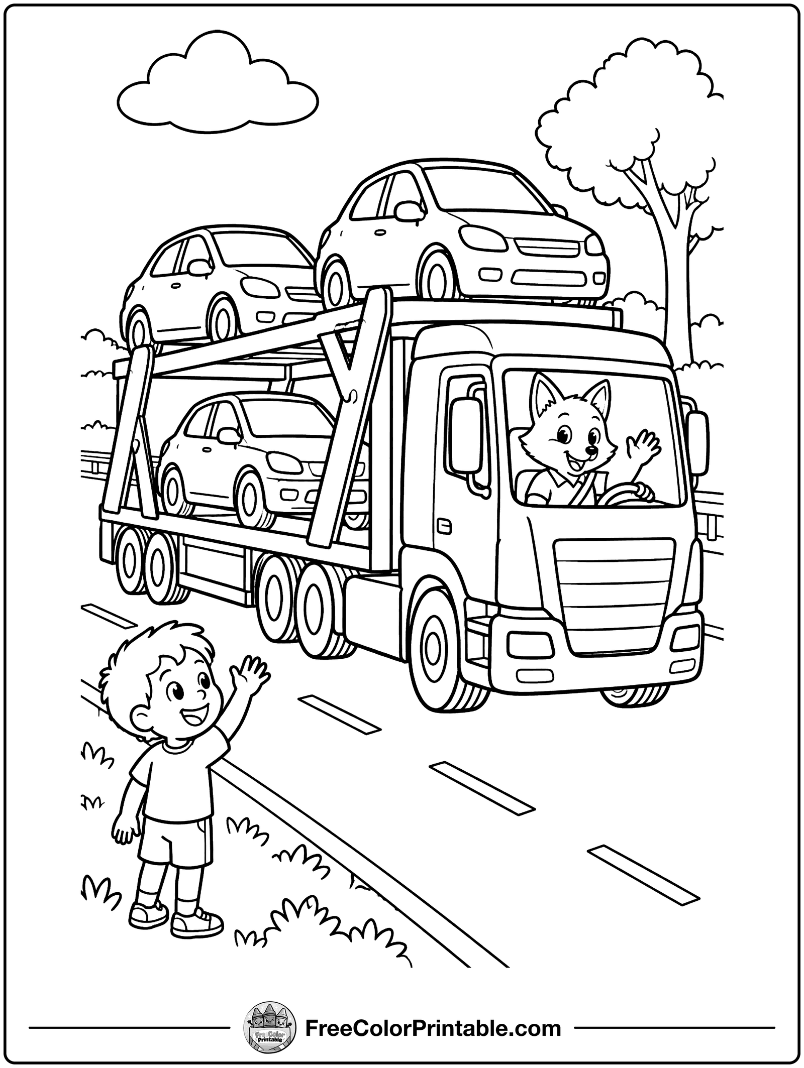 Car Carrier Full of Cars Coloring Page — free color printable