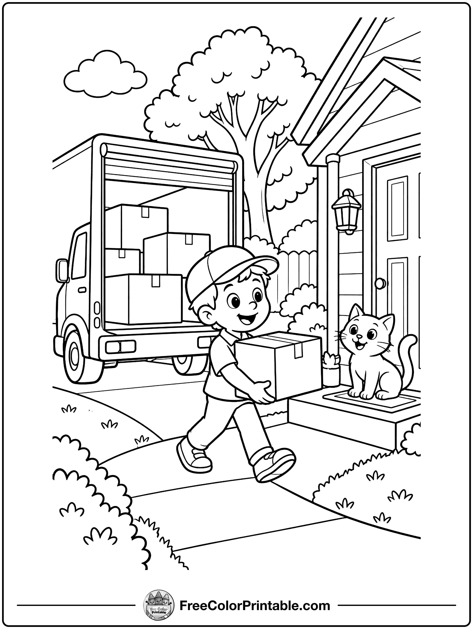 Delivery Truck Full of Packages Coloring Page — free color printable