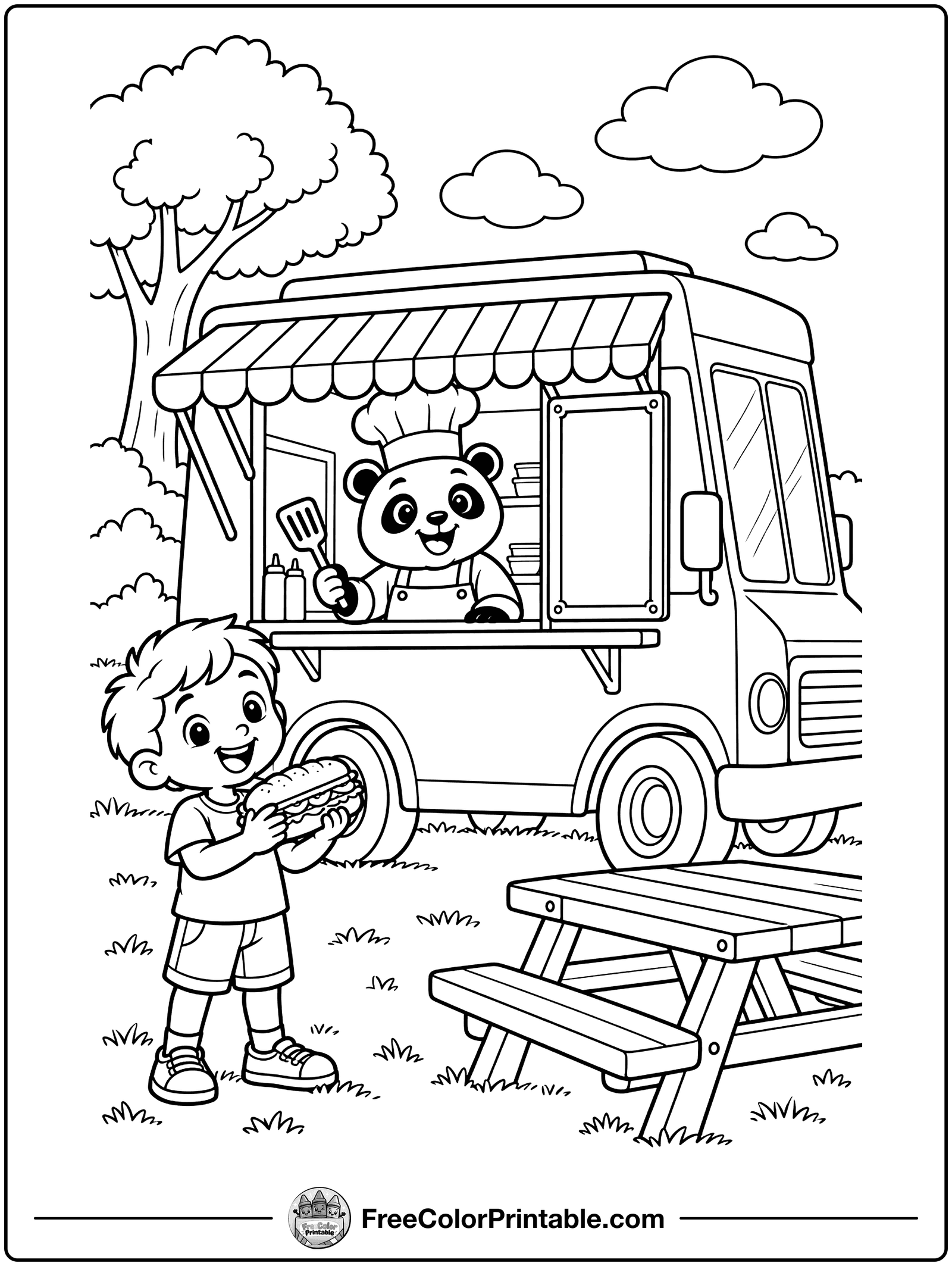 Food Truck Lunch Time Coloring Page — free color printable