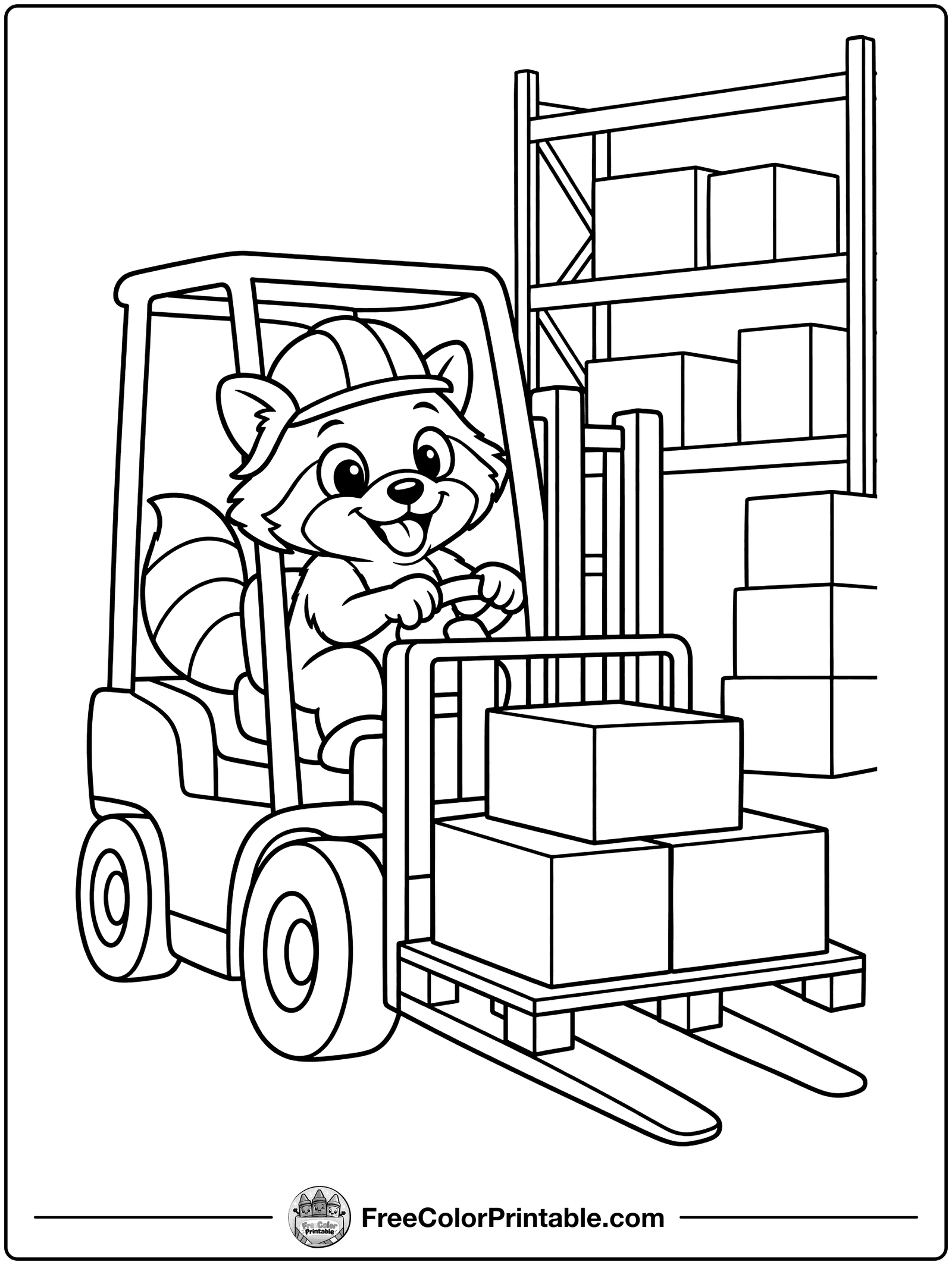 Forklift Stacking Boxes Coloring Page — free color printable