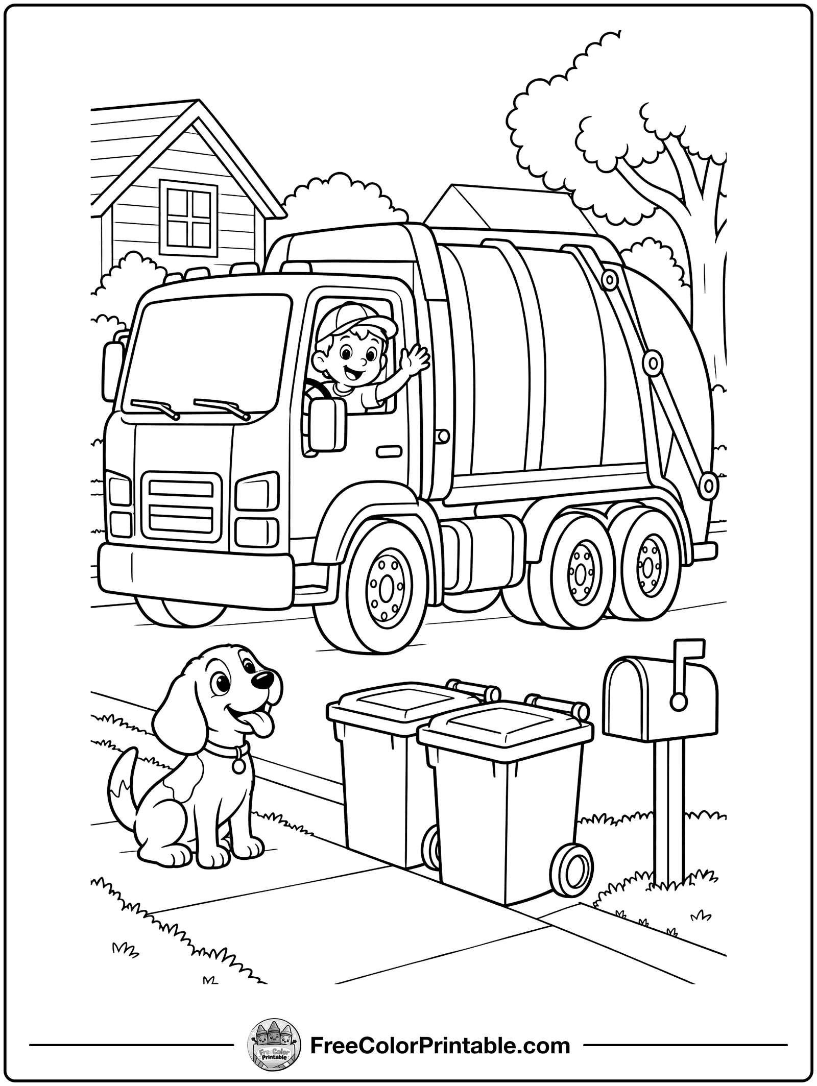 Garbage Truck Day Coloring Page — free color printable