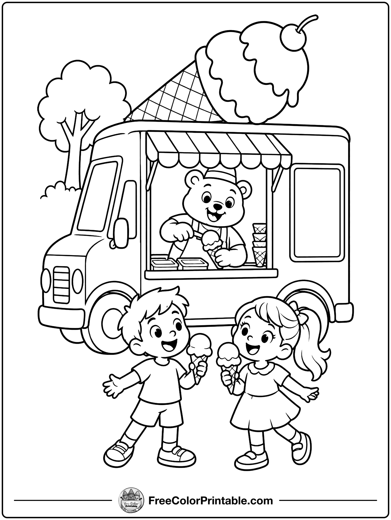 Ice Cream Truck Treats Coloring Page — free color printable